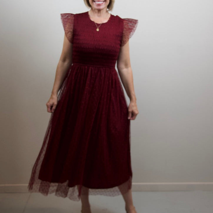 Polka Dot Chiffon Midi Dress