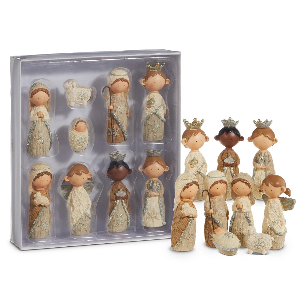4.5" Natural Resin Nativity Set of 9