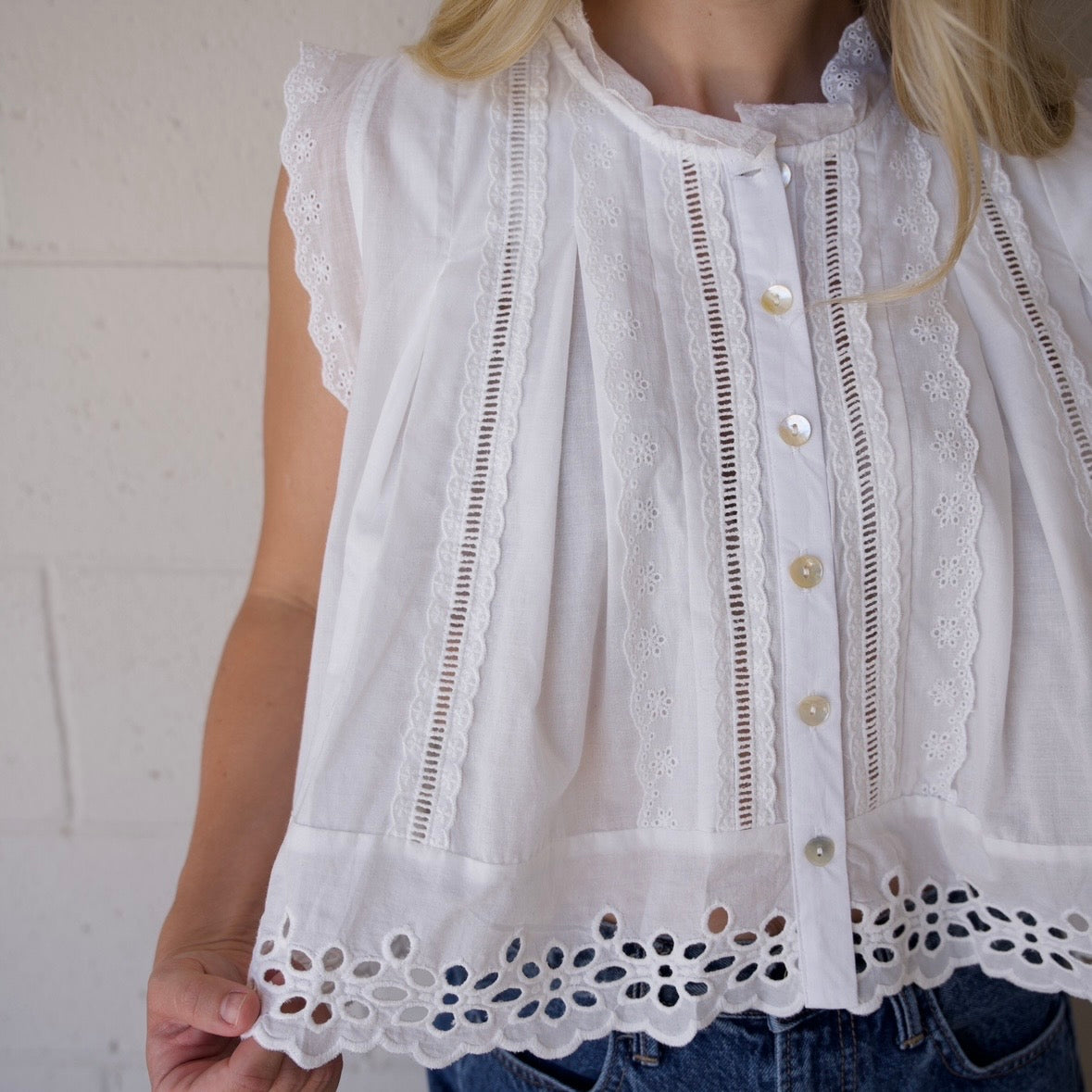 White Sleeveless Cotton Blouse