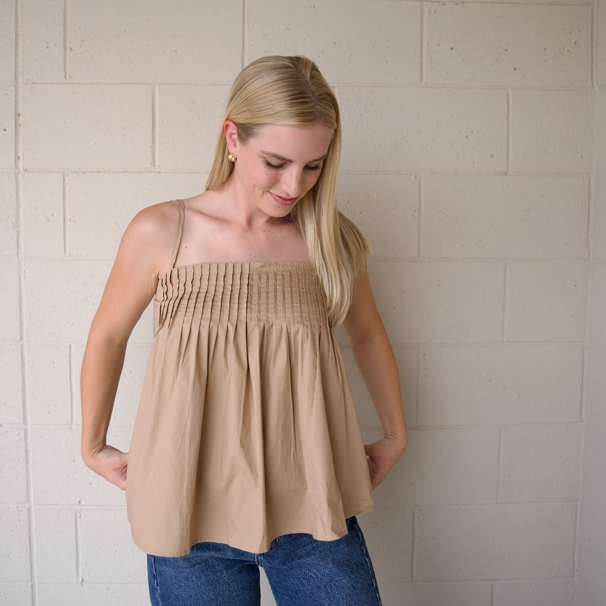 Tan Pleated Tank Top