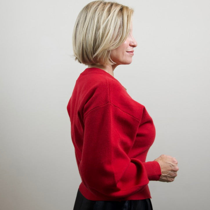 Red Knit Gold Button Cardigan