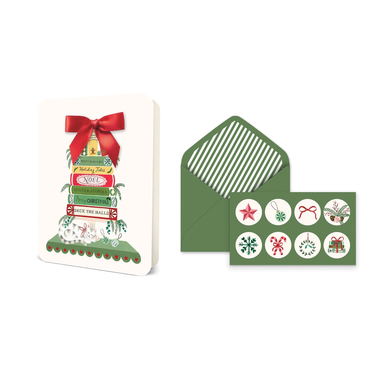 Bookish Christmas Bow Note Card Set