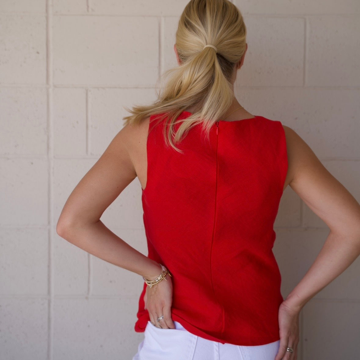 Red Linen Sleeveless Top