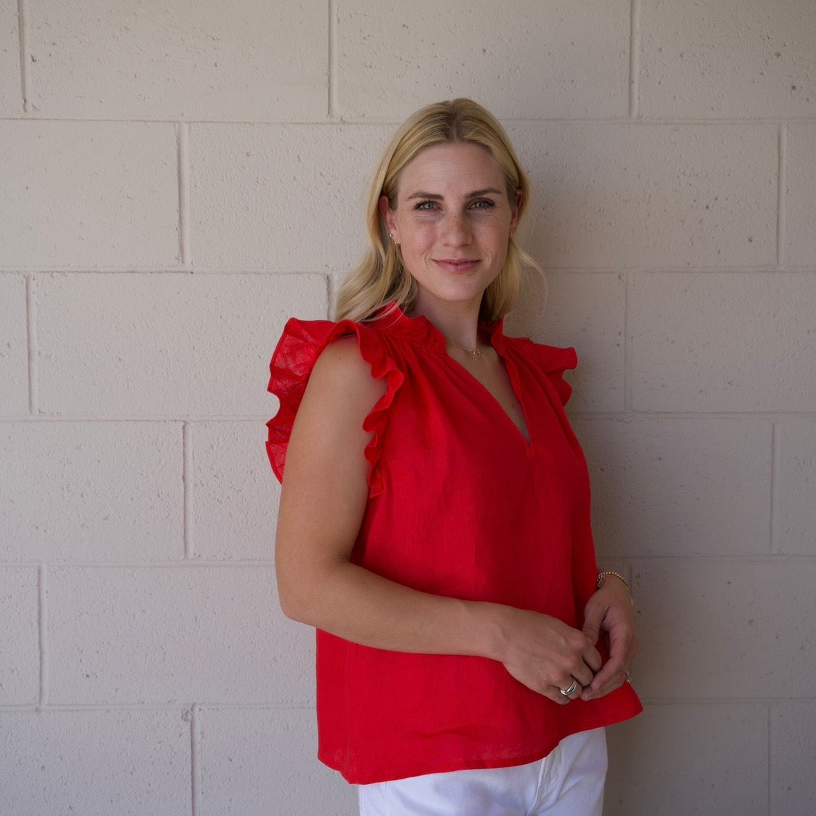 Linen Ruffle Blouse