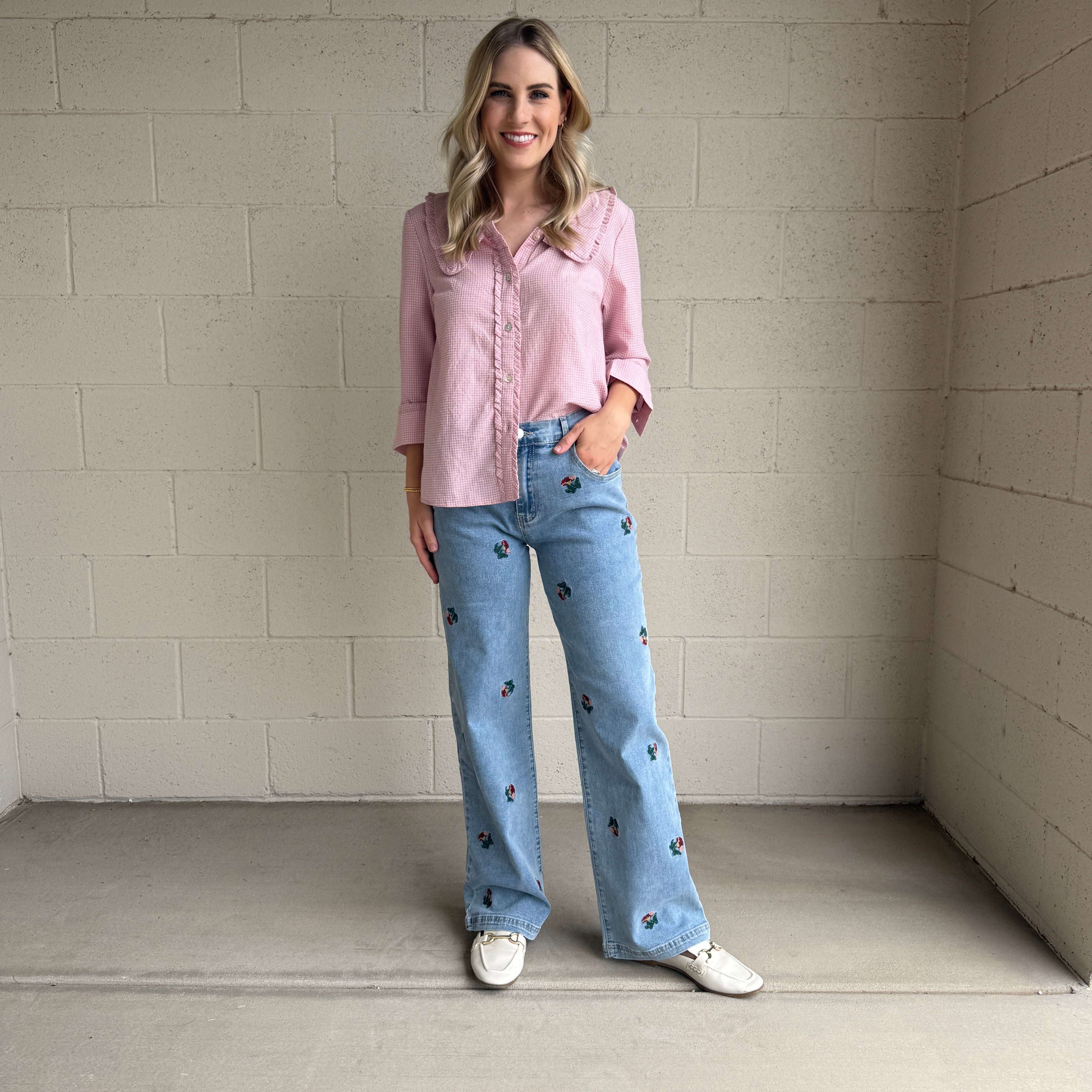 Floral Embroidered Denim