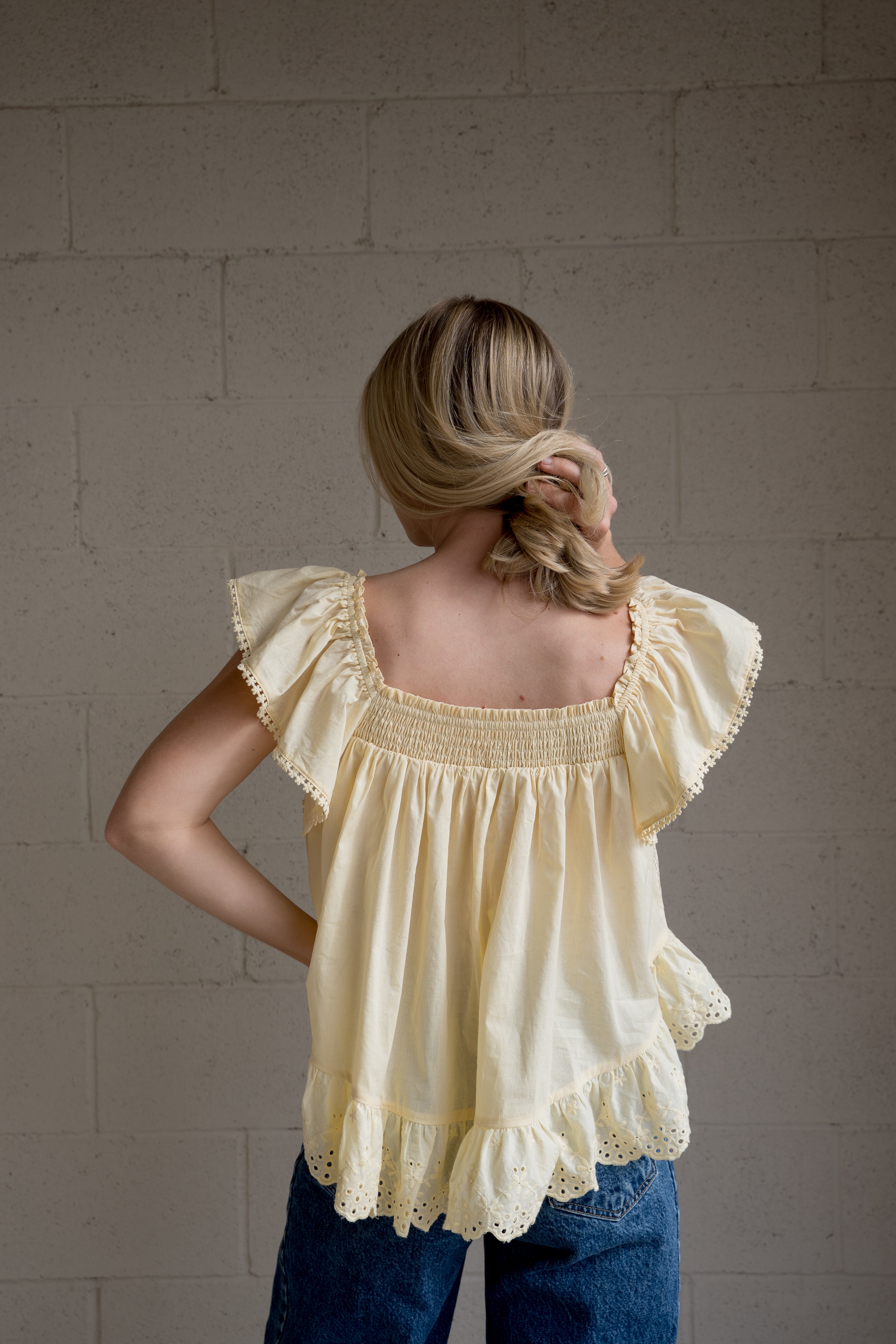 Yellow Lace Embroidered Blouse