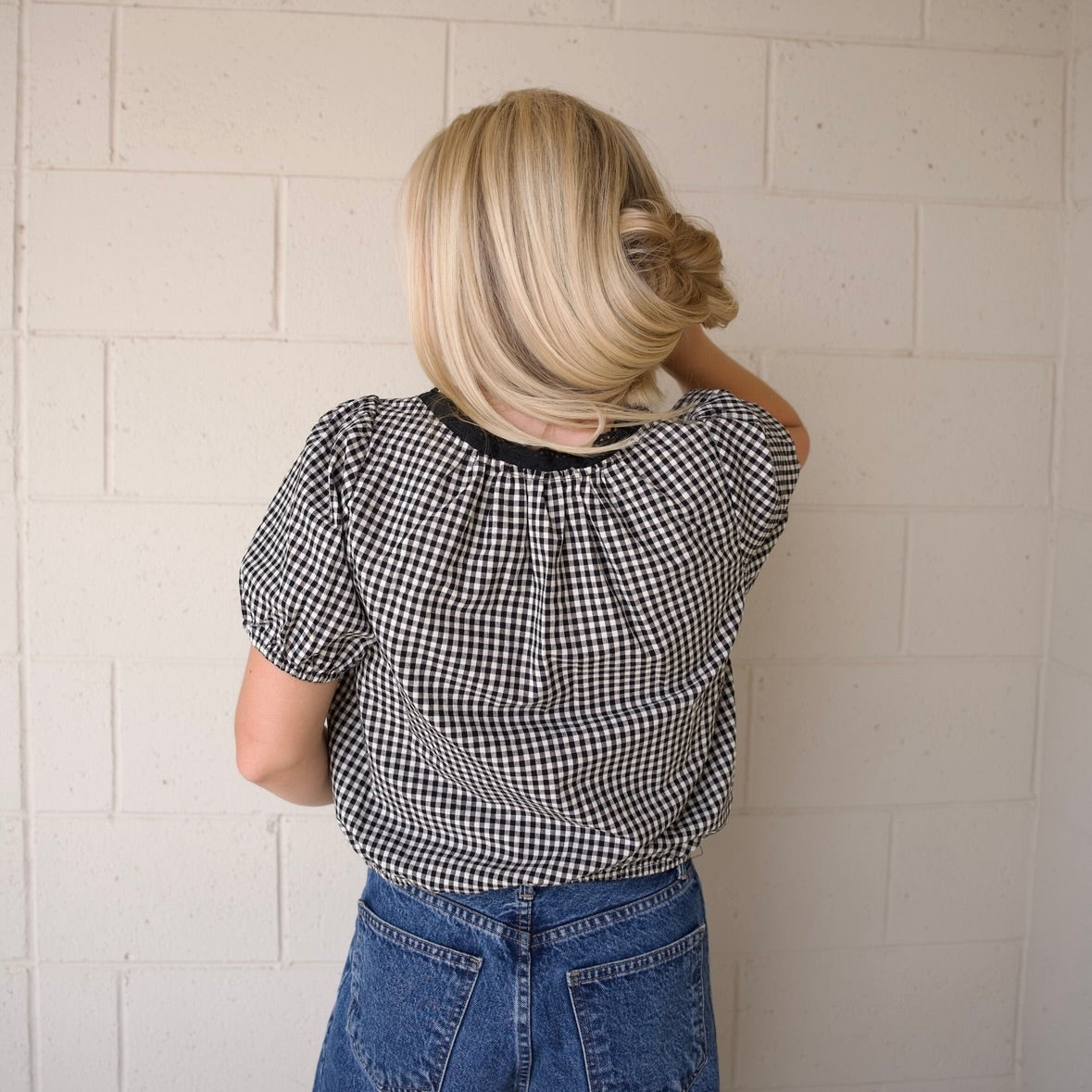 Embroidered Floral Gingham Blouse