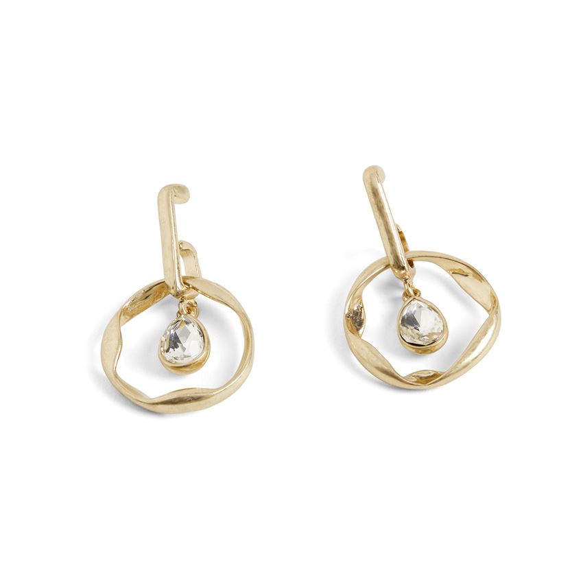 Gold Floating Stone Hoop Earrings