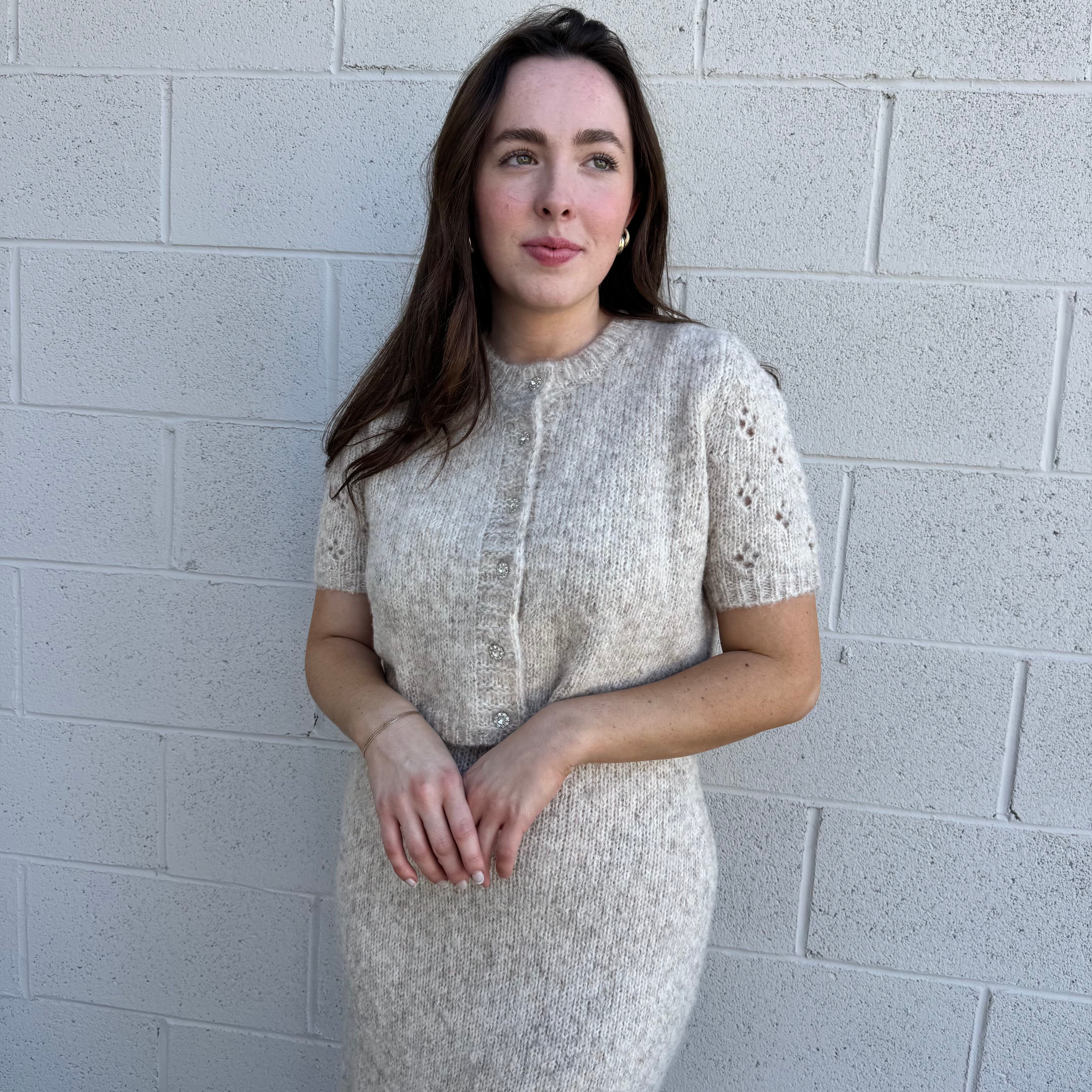 Oatmeal Knit Dress & Cardigan Set