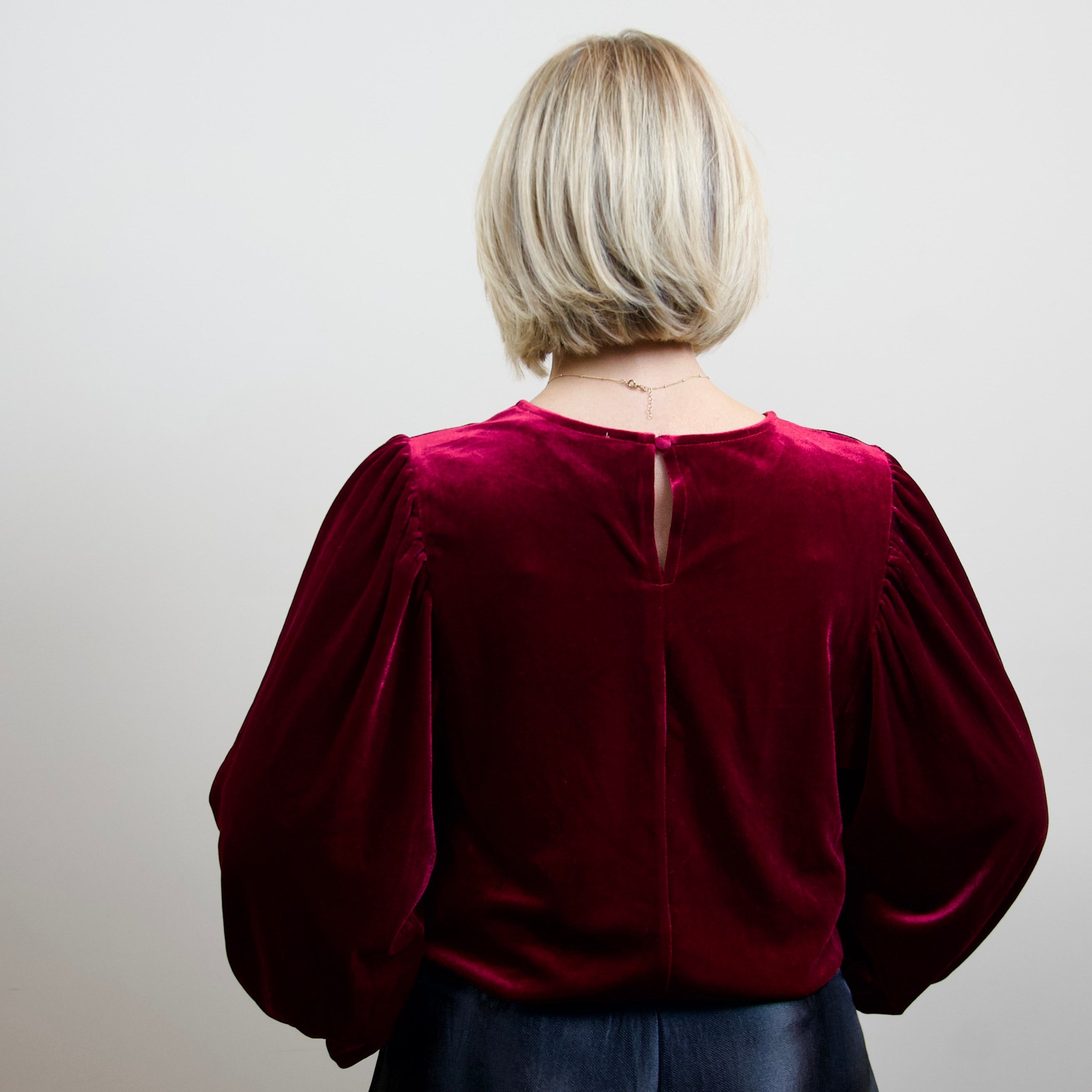 Long Balloon Sleeve Velvet Blouse