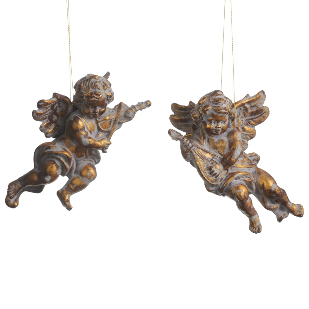 6" Antique Gold Musical Cherub Ornament