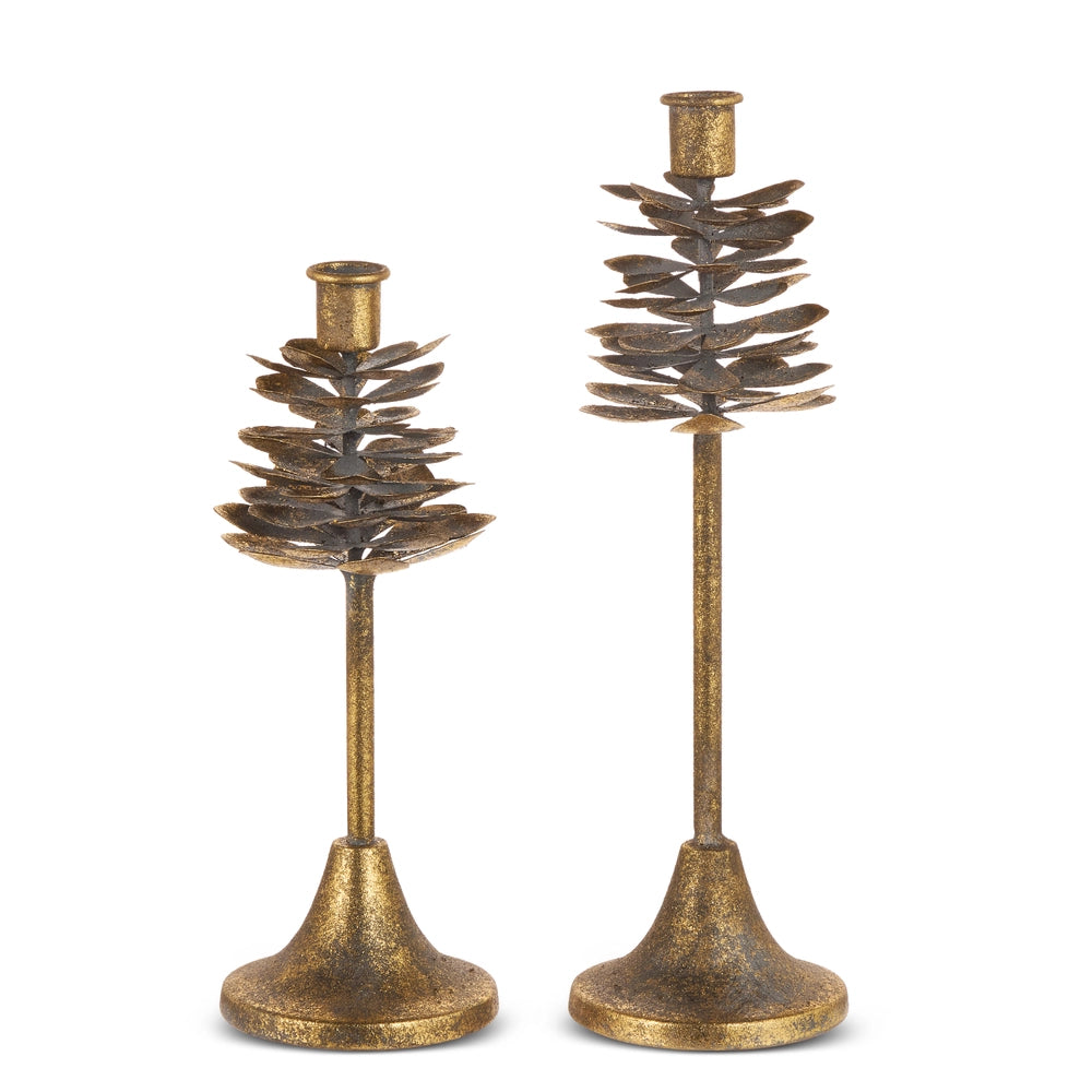 Antique Gold Pinecone Taper Candle Holder