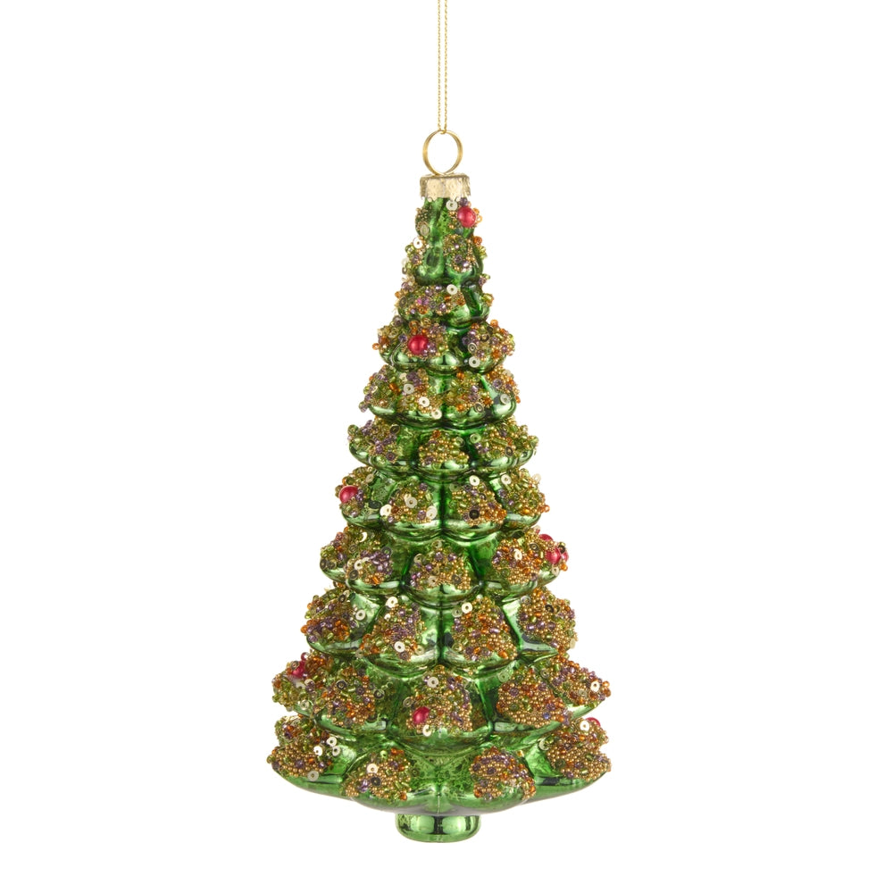 7" Green Glitter Tree Ornament