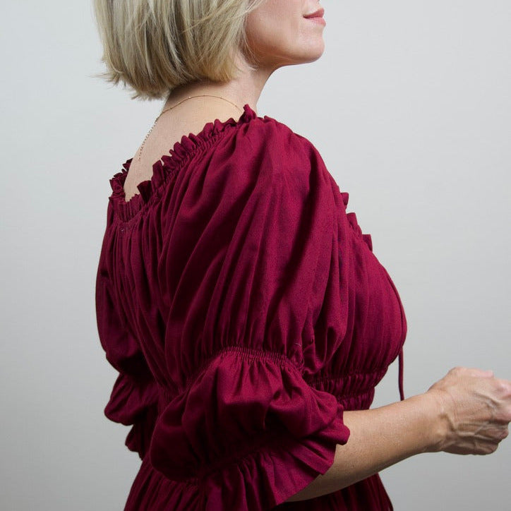 Burgundy Smocked Midi Dress