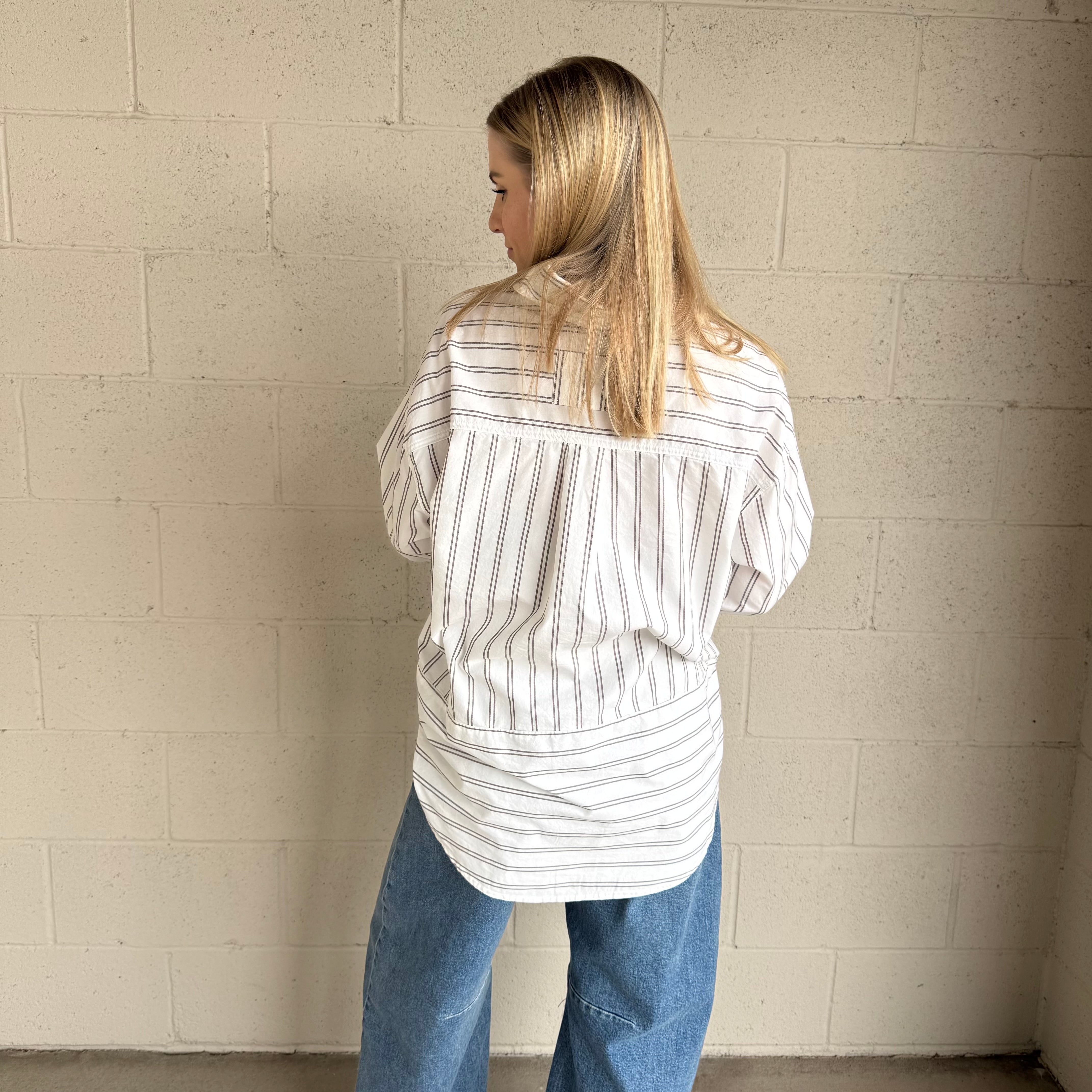 Ivory Striped Oversized Collared Shirt