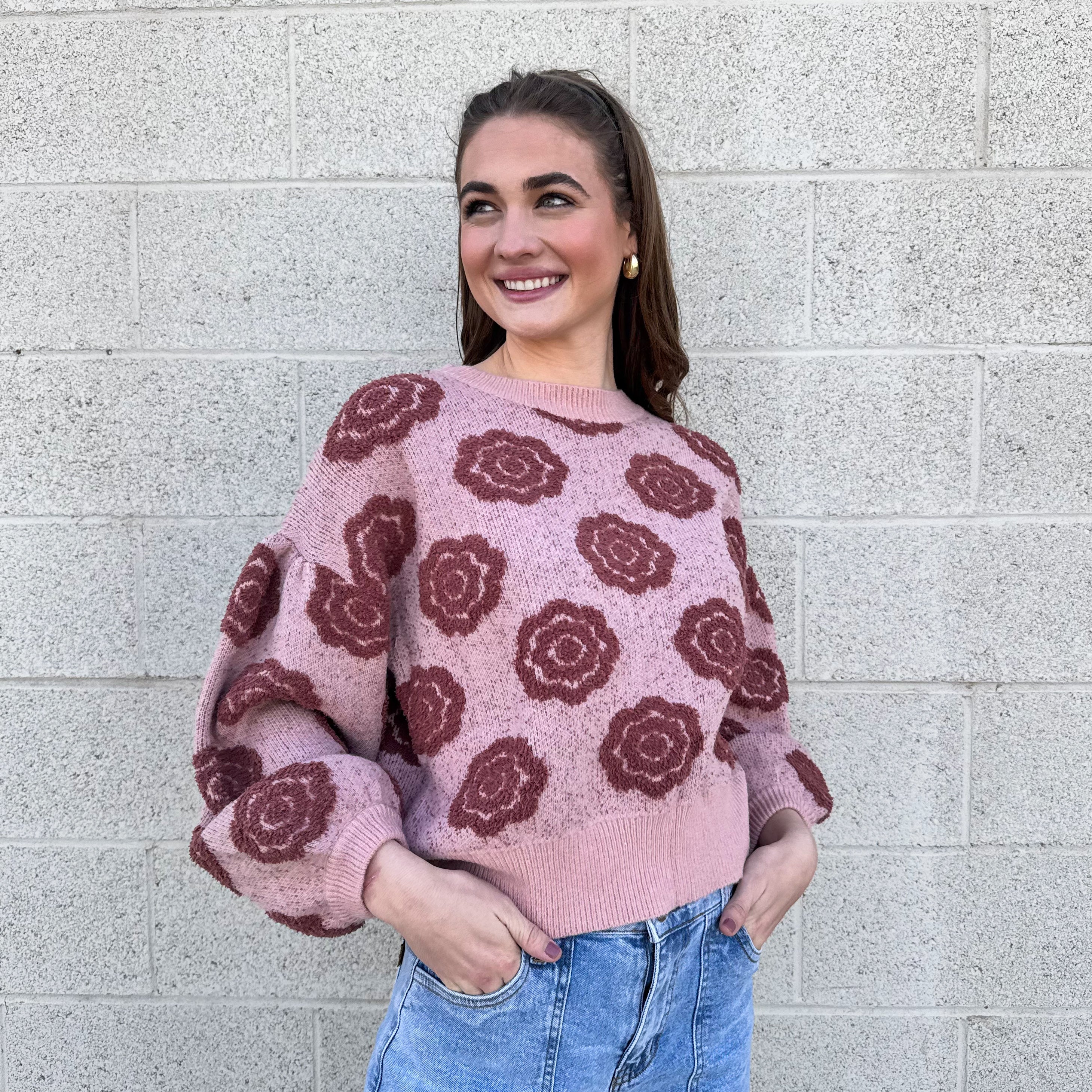 Pink and Mauve Flower Sweater