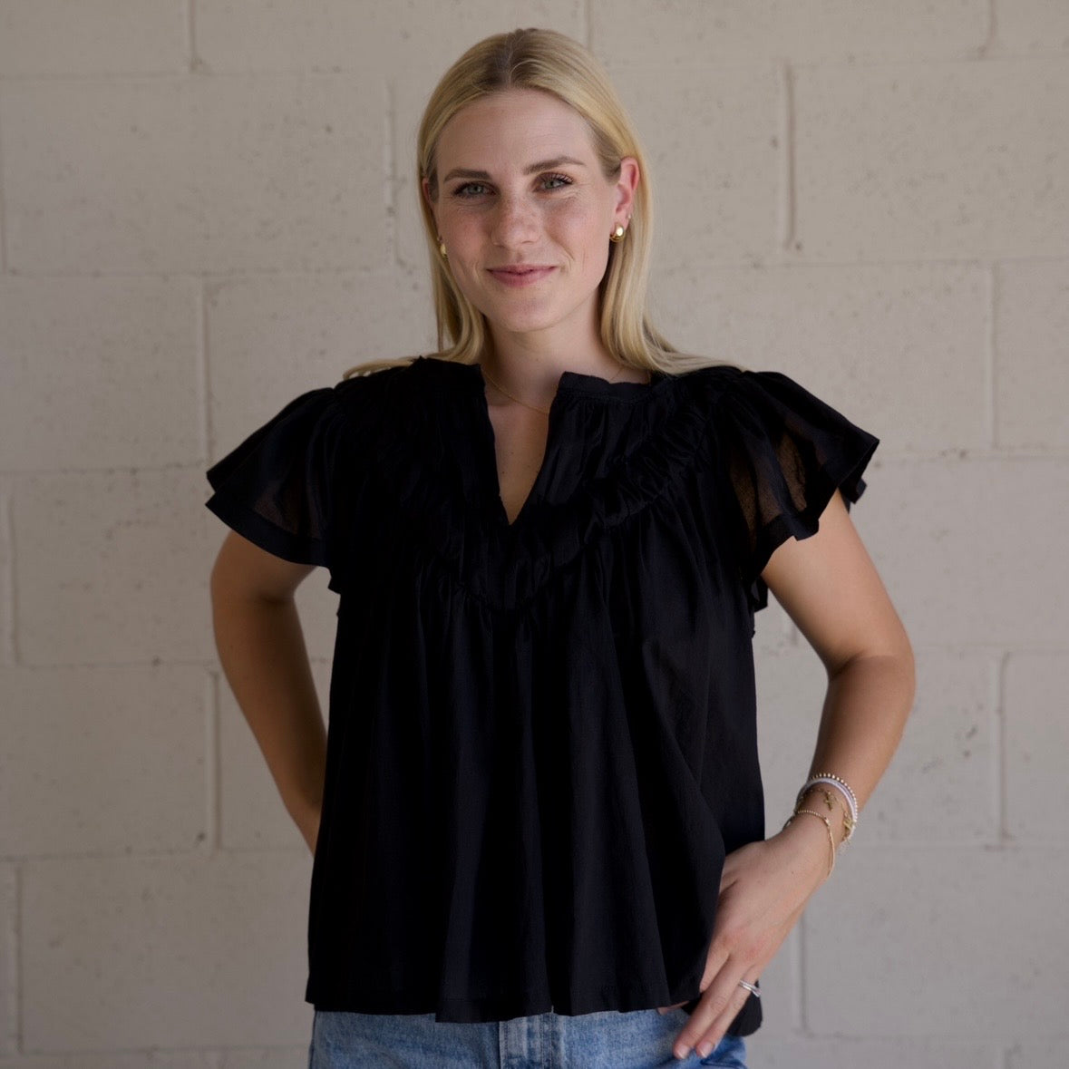Black Flutter Sleeve Blouse