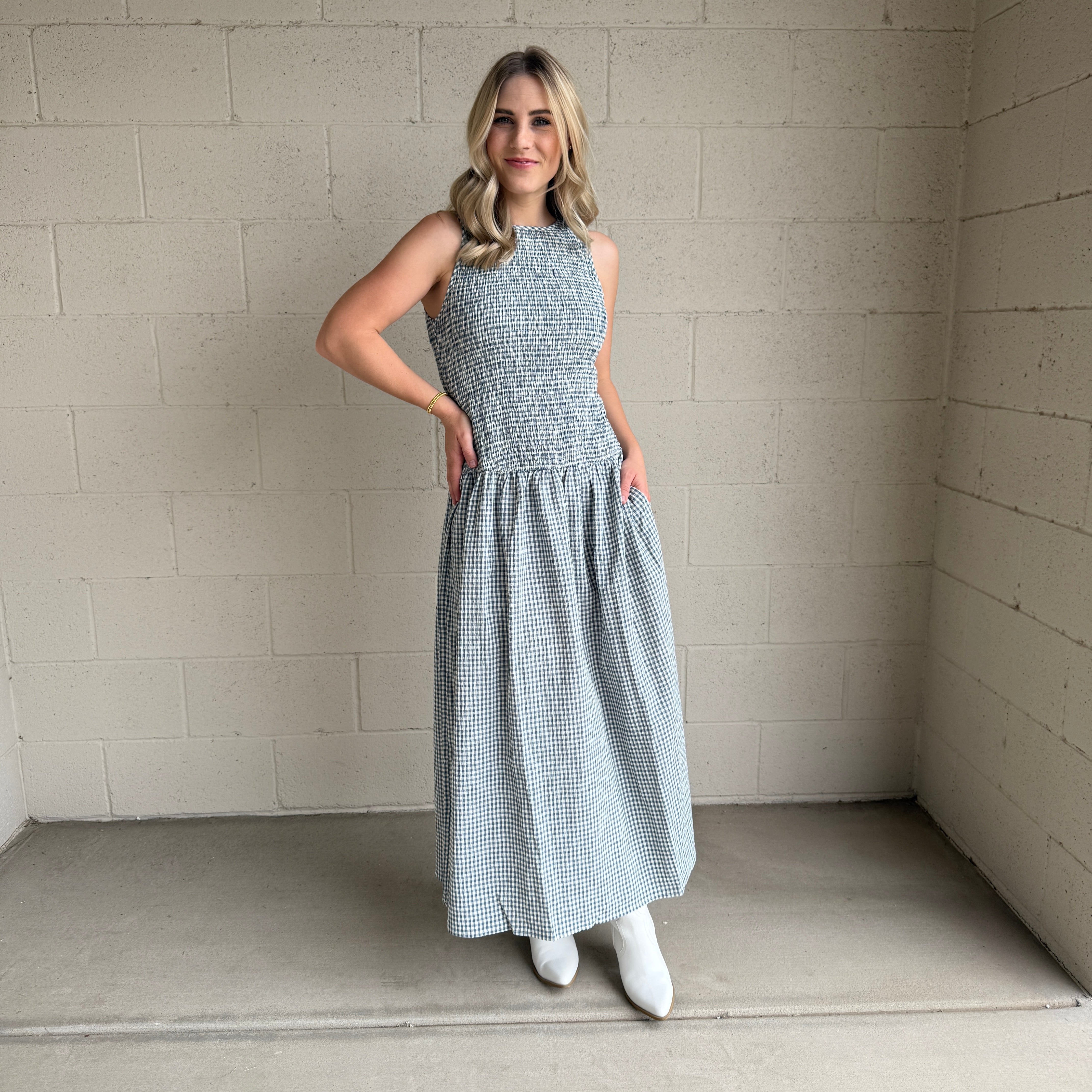 Blue Gingham Sleeveless Dress