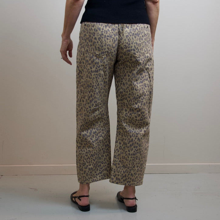 Khaki Leopard Barrel Jeans