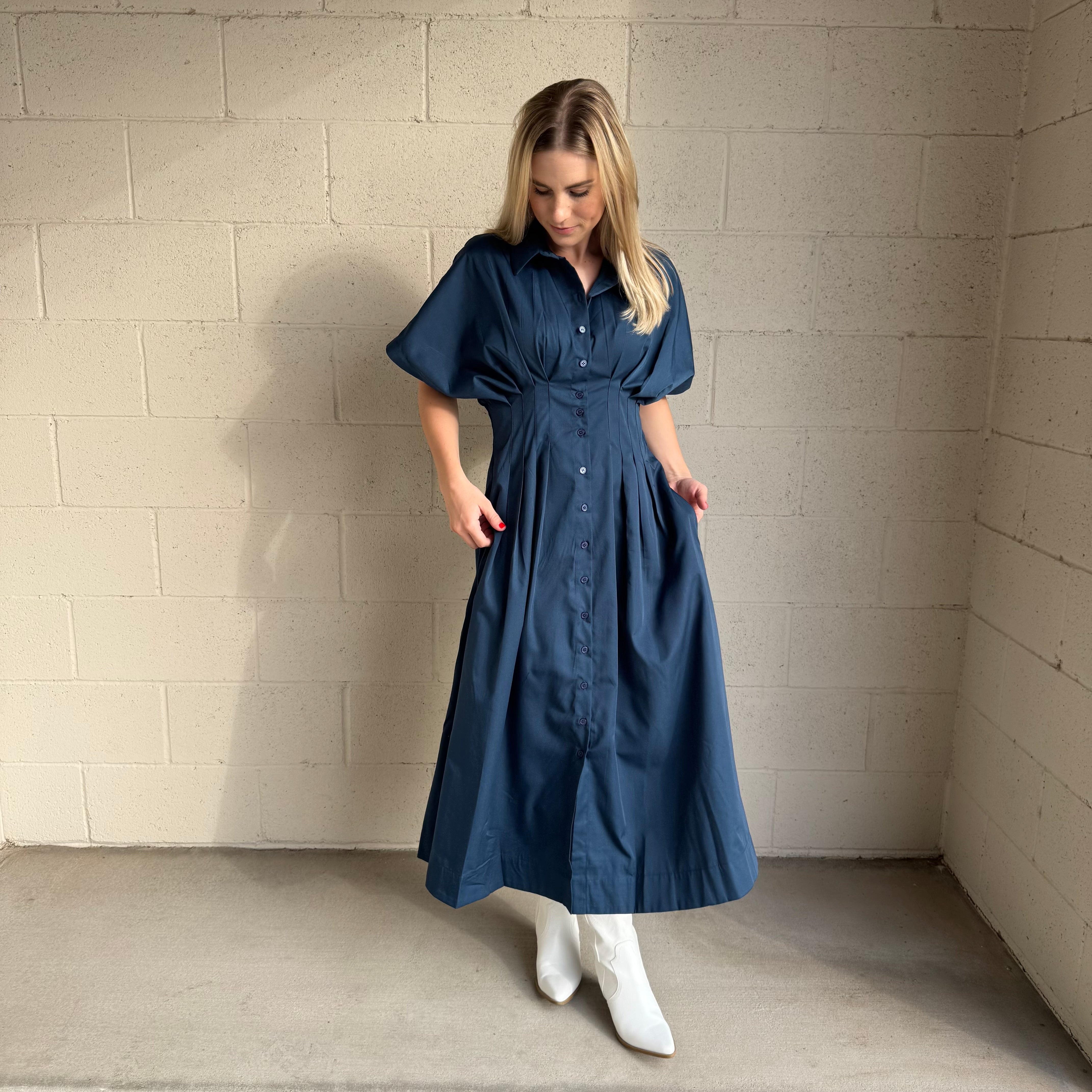 Navy Button Down Maxi Dress