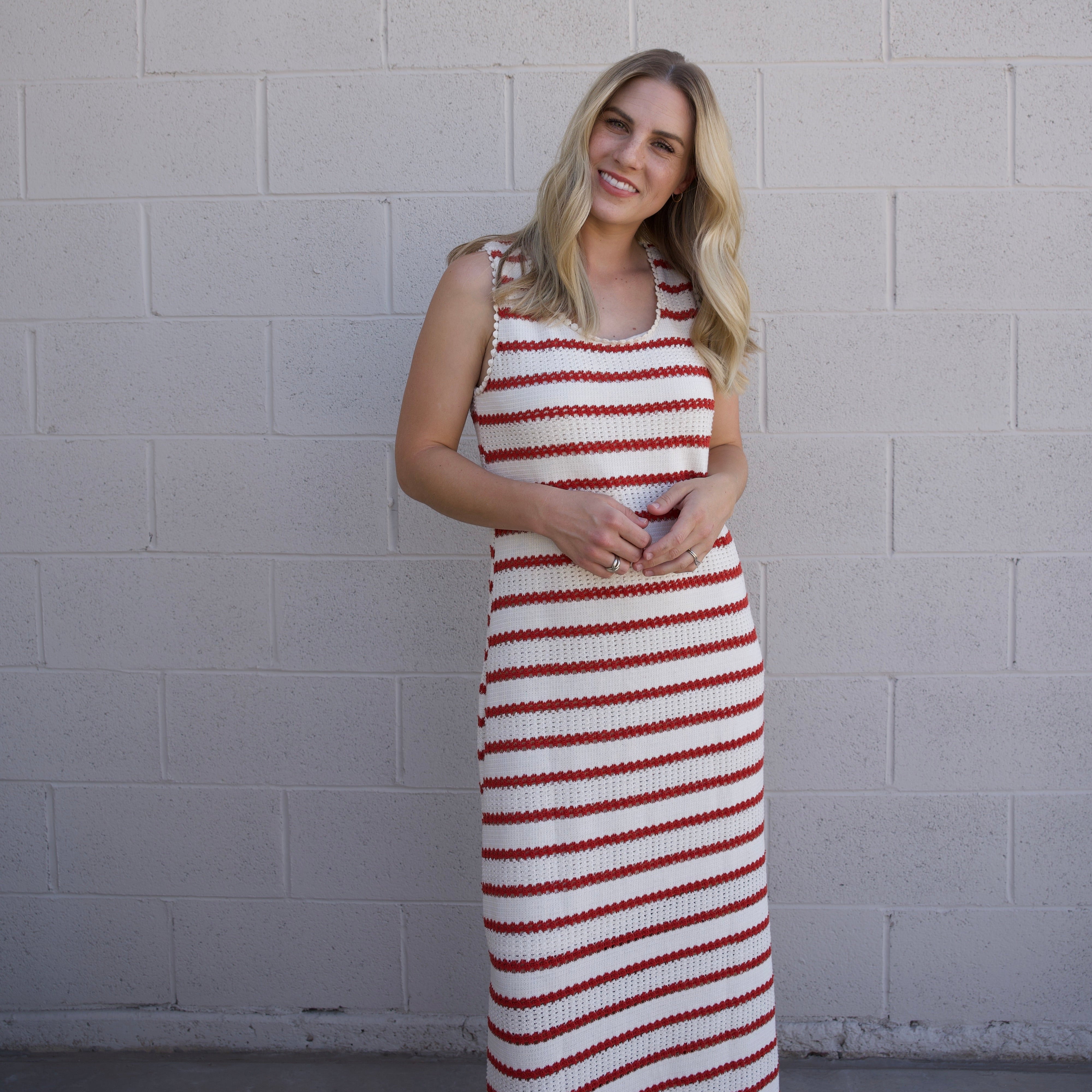 Cream and Red Striped Maxi Dress