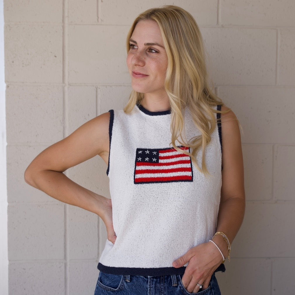 Navy Knitted Flag Top