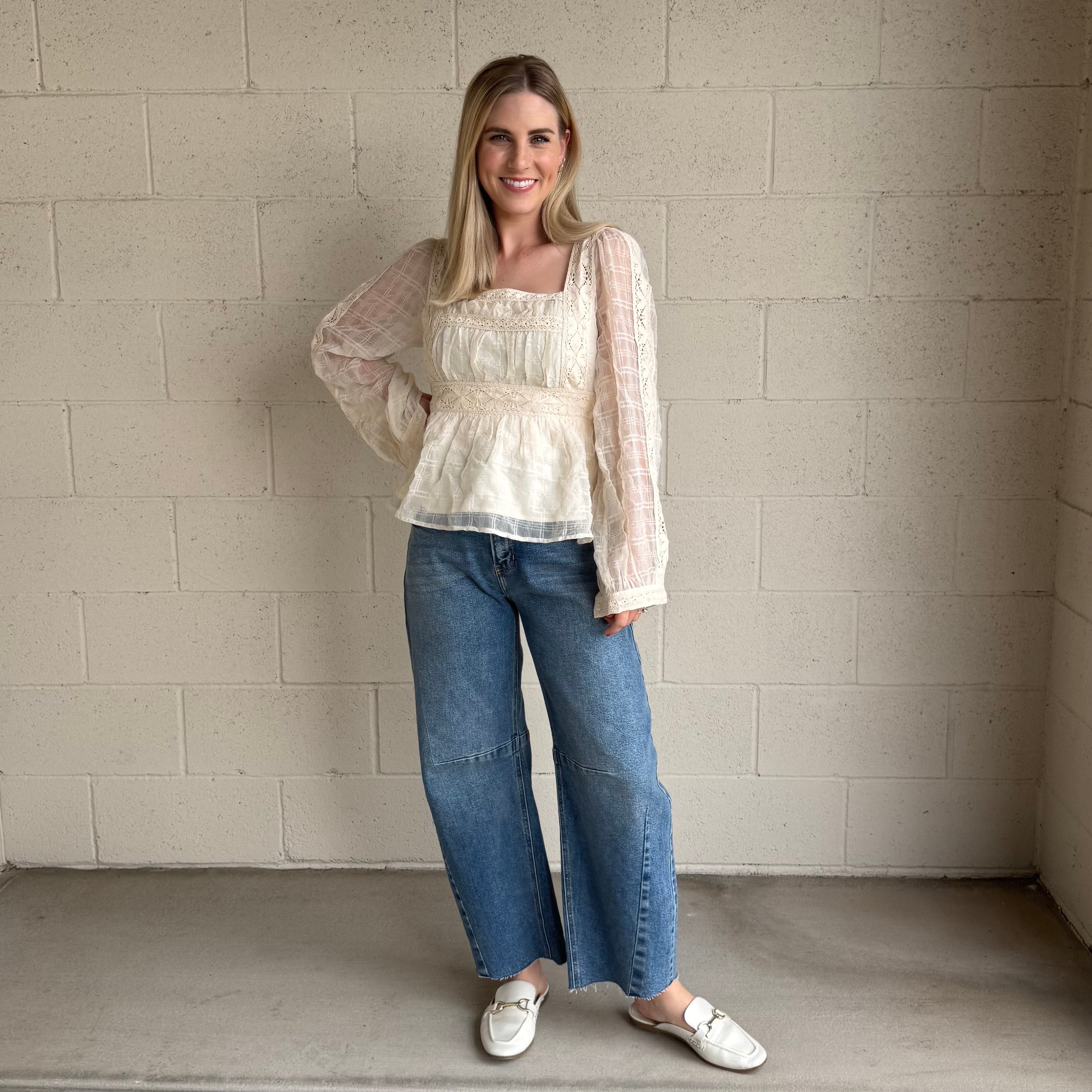 Cream Lace Peplum Blouse