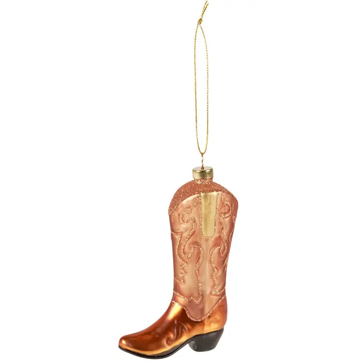 Glitter Cowboy Boot Glass Ornament