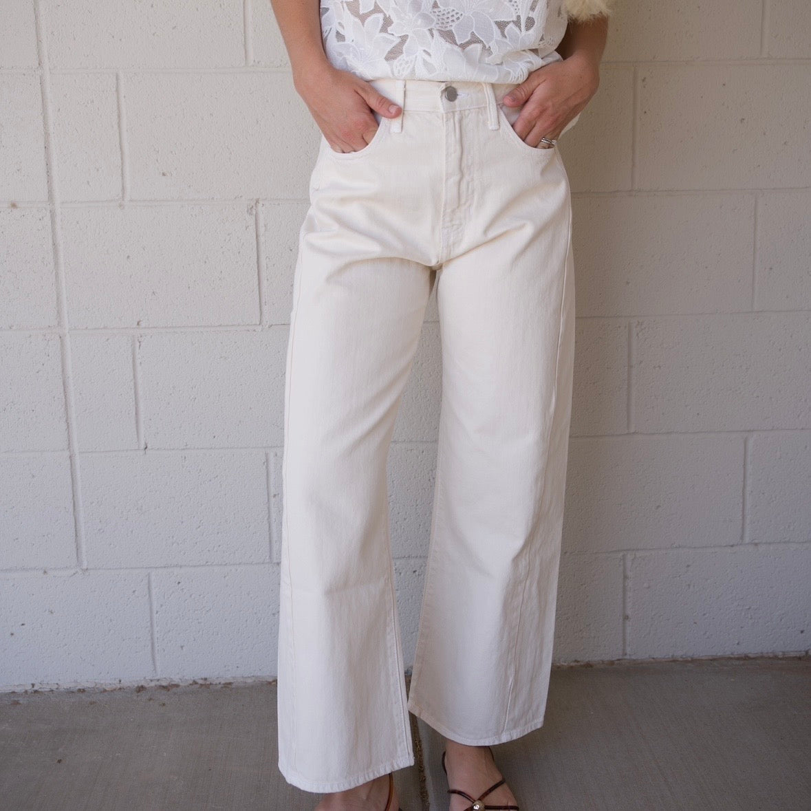 Cream Barrel Twist Jeans