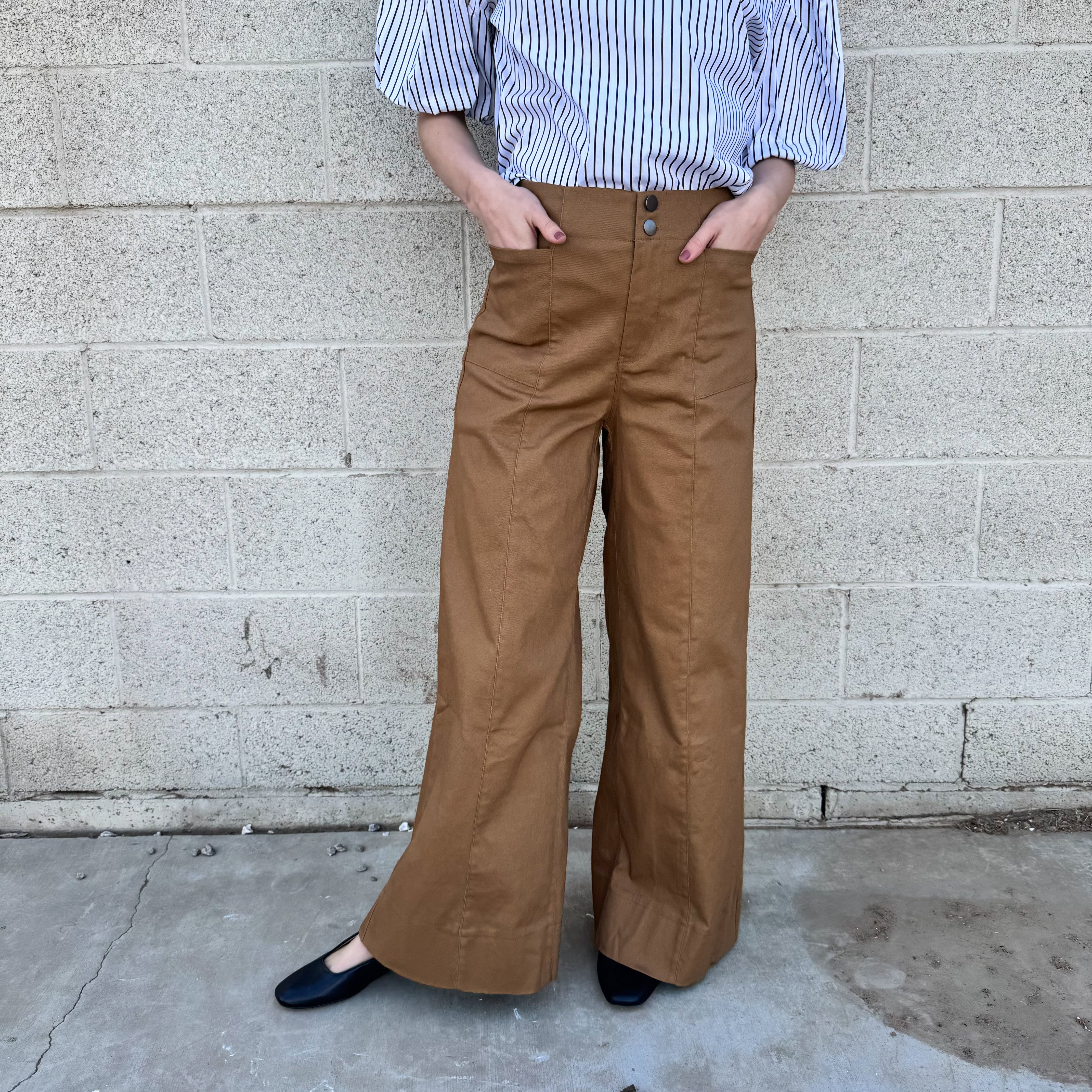 Camel Wide Leg Cotton Pants