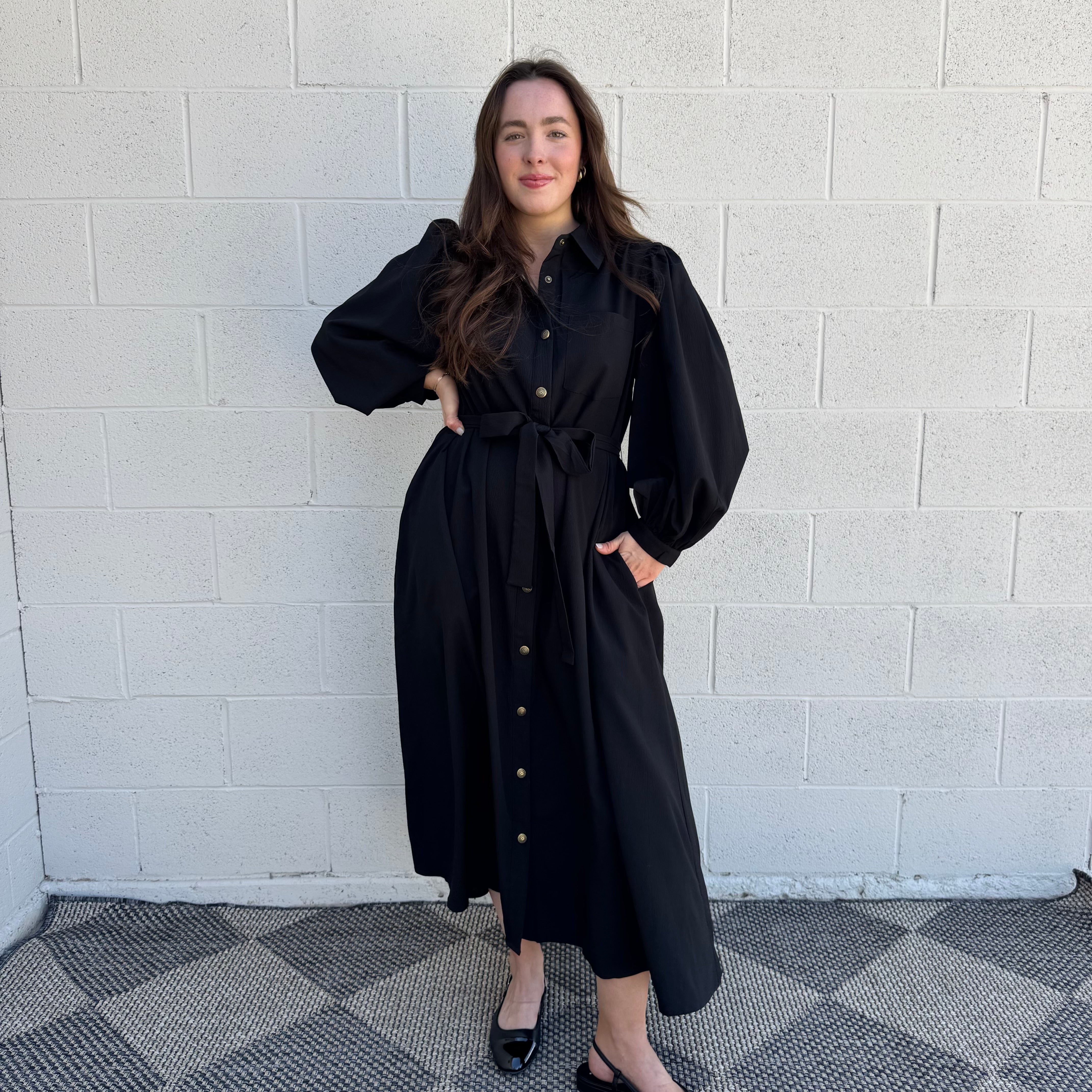 Black Button Down Midi Dress