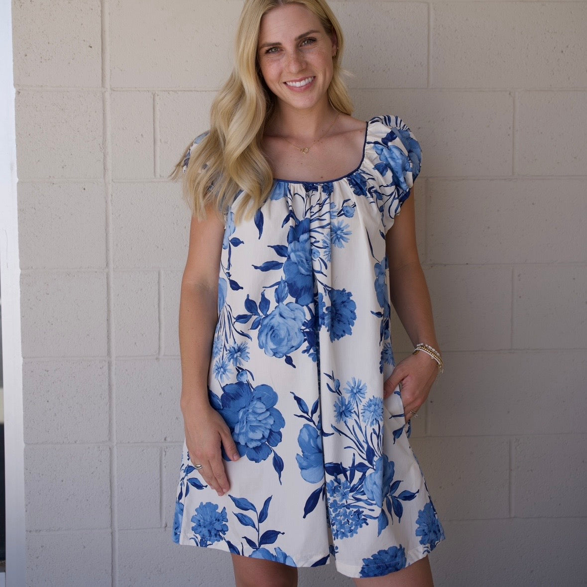 Blue Bloom Mini Dress