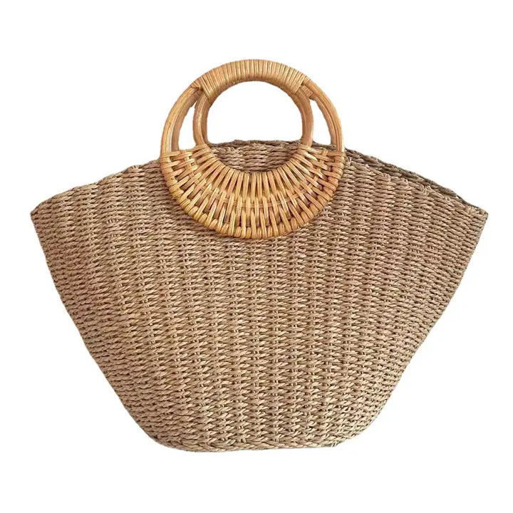 Straw and Rattan Tote Bag
