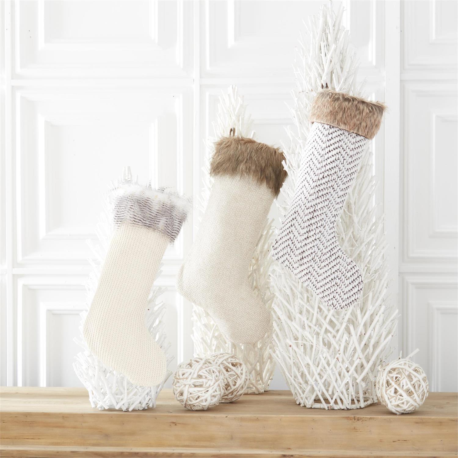 Fabric Stockings W/Faux Fur Trim