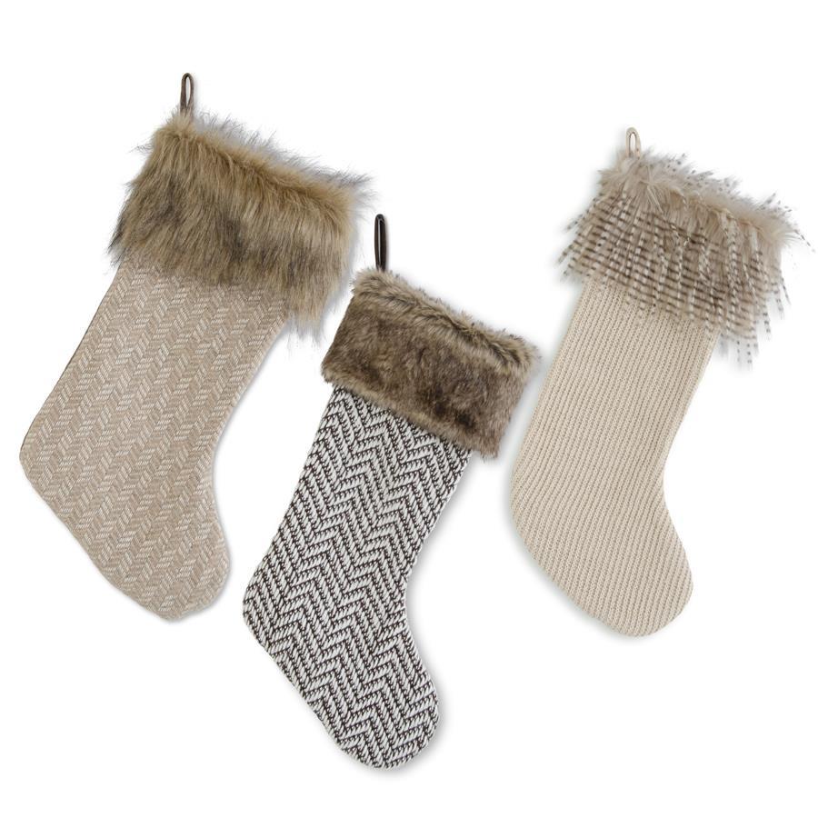 Fabric Stockings W/Faux Fur Trim