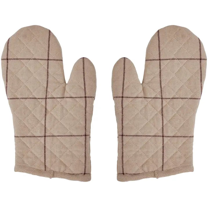 Burgundy Windowpane Oven Mitt Set