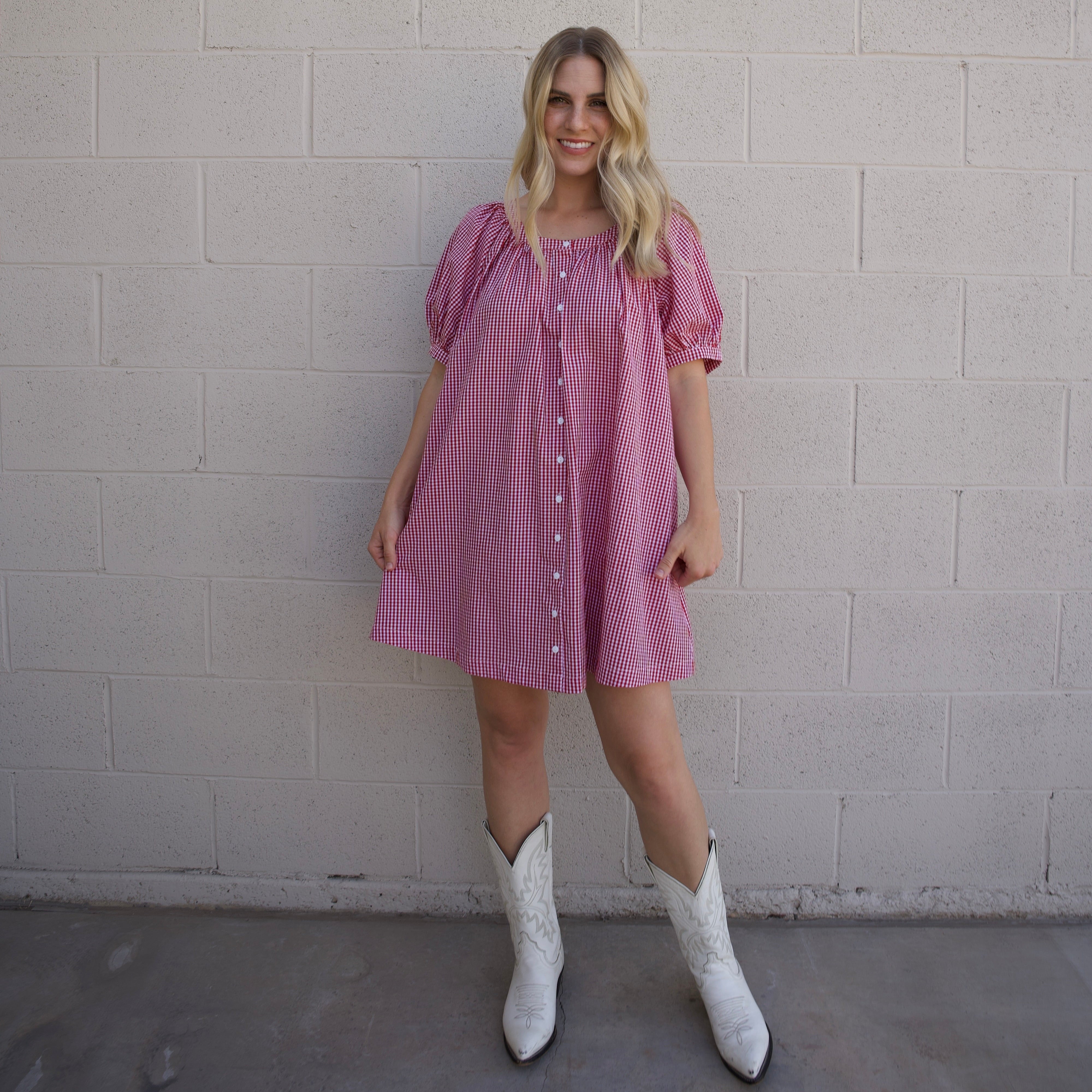 Red Gingham Babydoll Dress