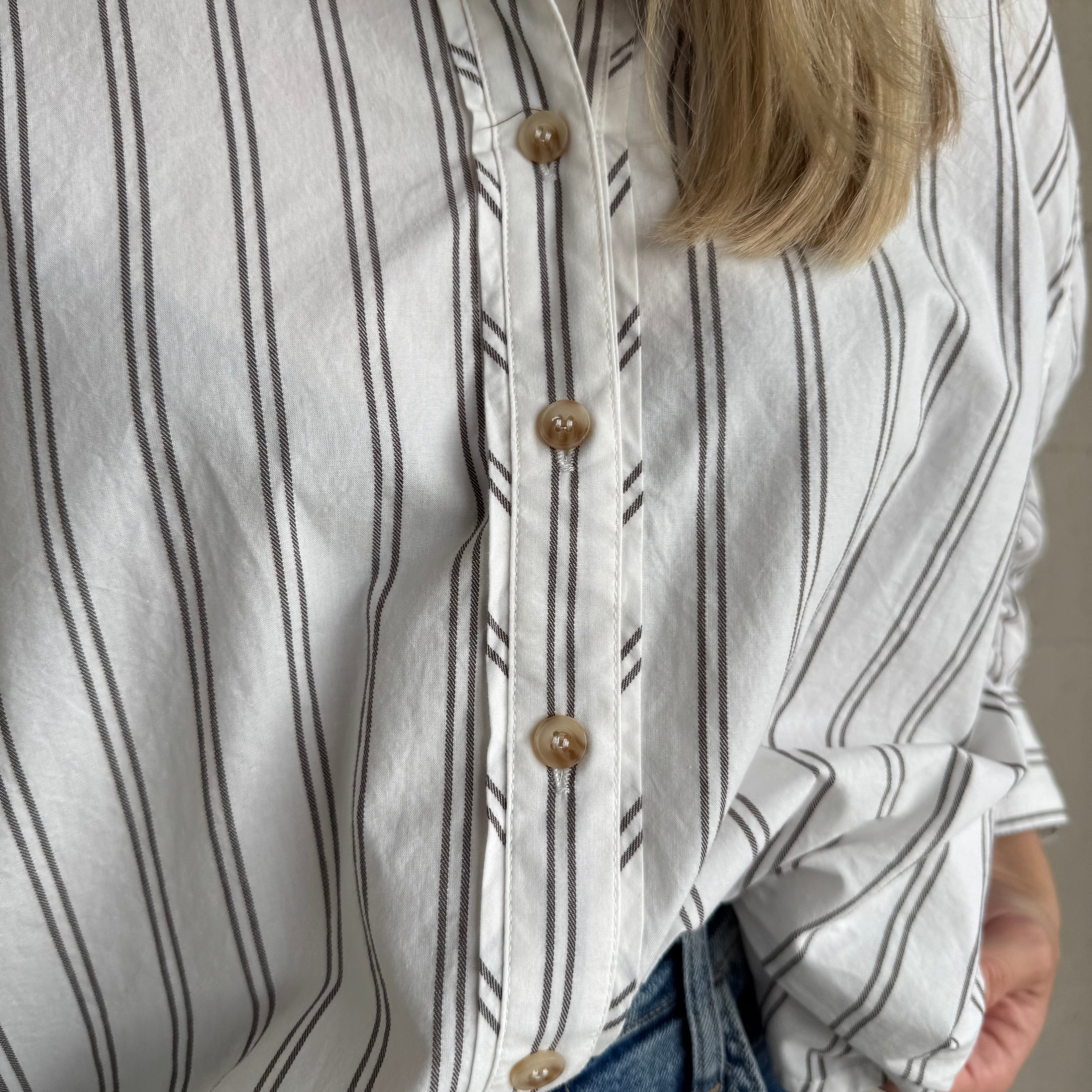 Ivory Striped Oversized Collared Shirt