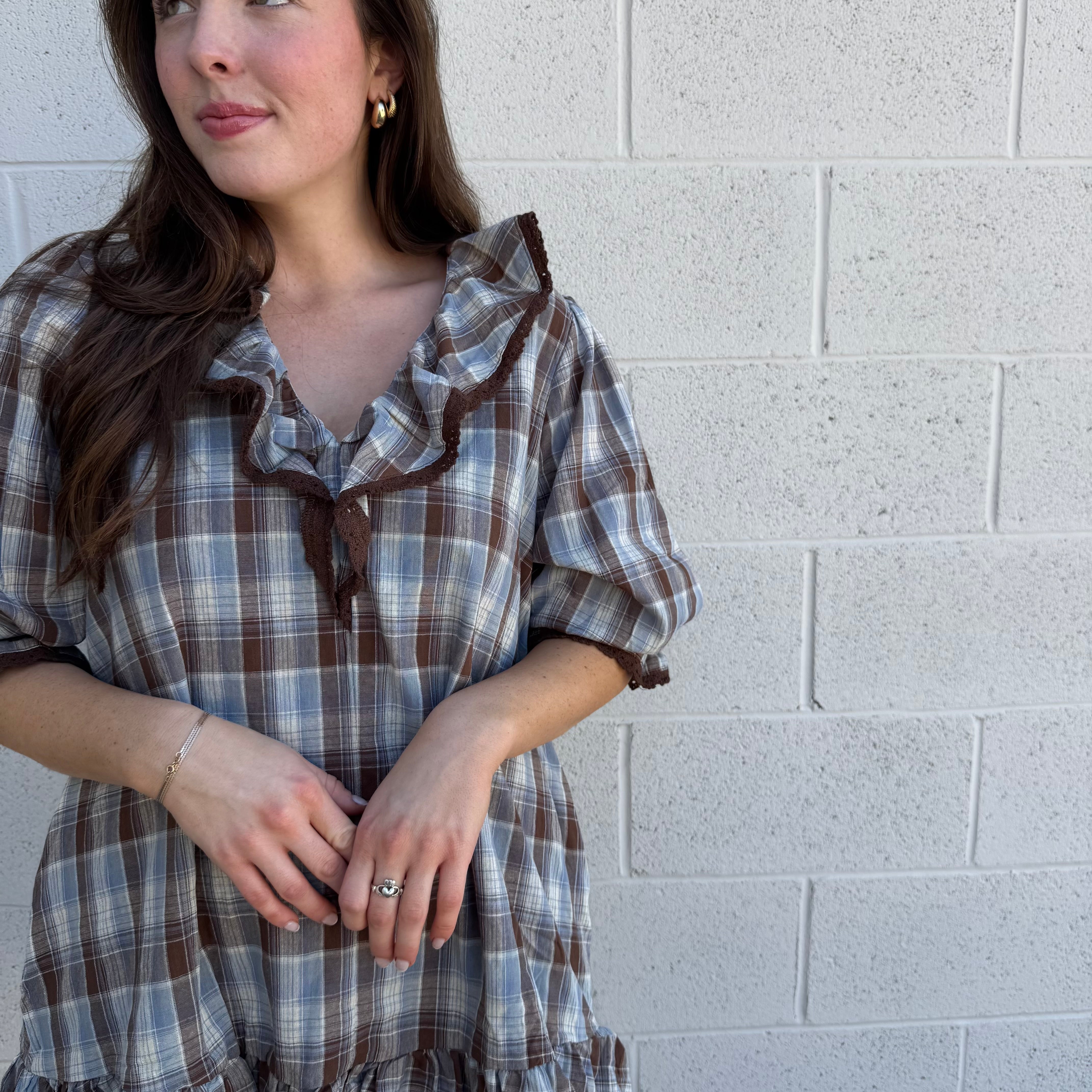 Vintage Ruffle Check Babydoll Dress