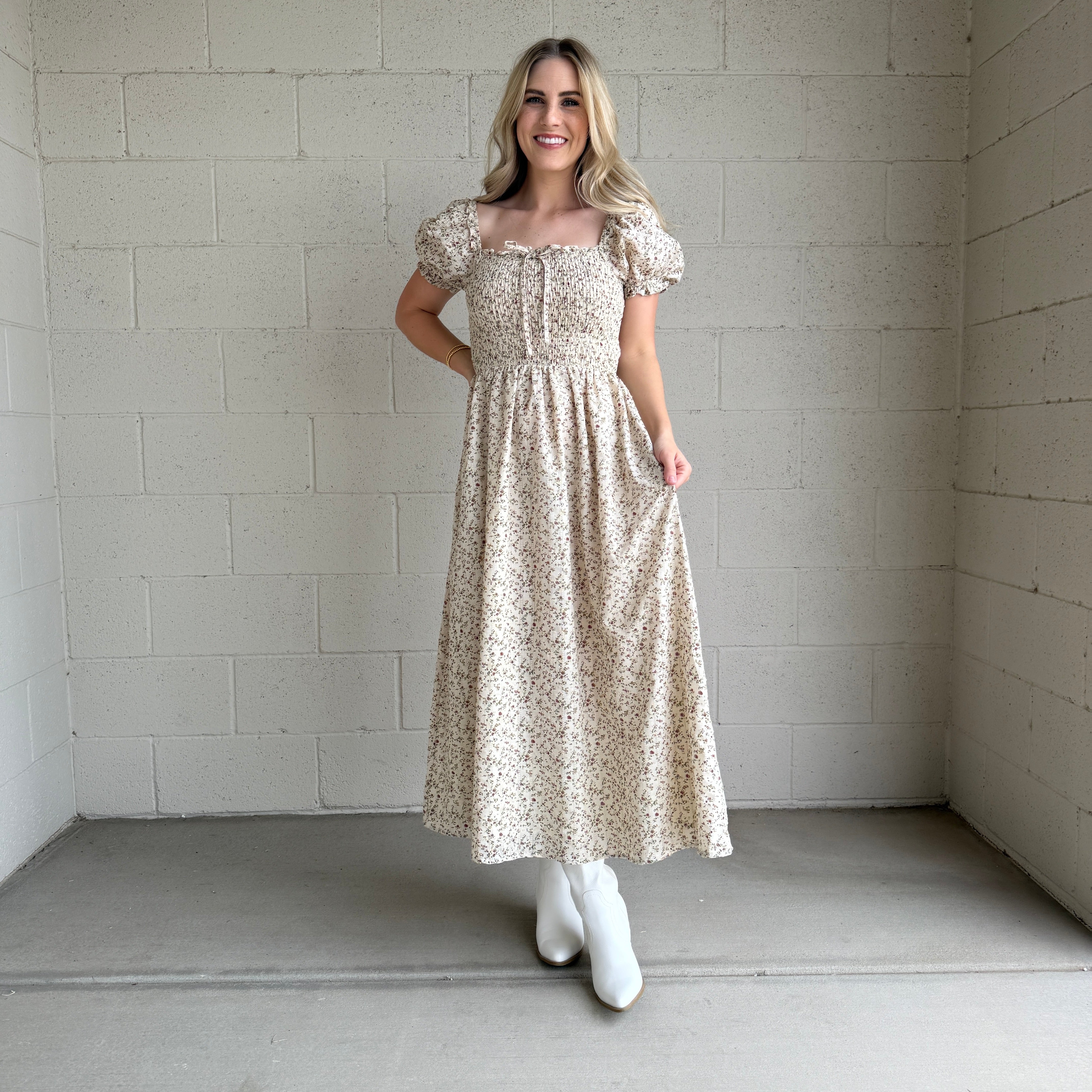 Floral Smocked Midi Dress