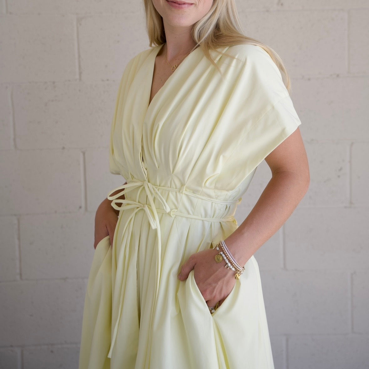 Pleated Detail Belted Maxi Dress