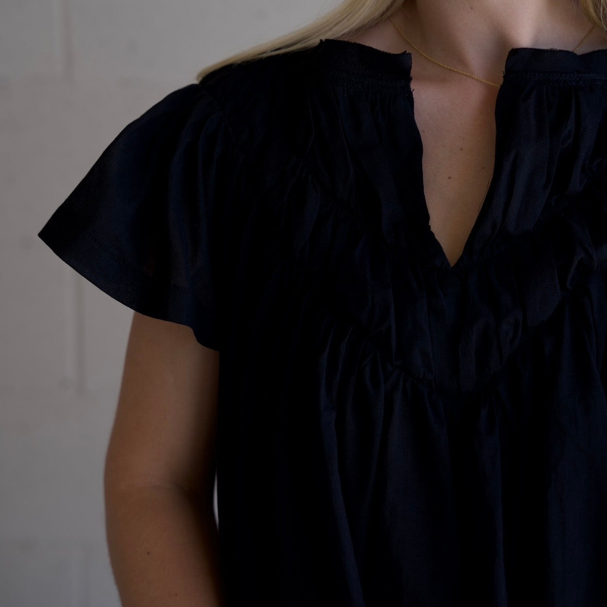 Black Flutter Sleeve Blouse