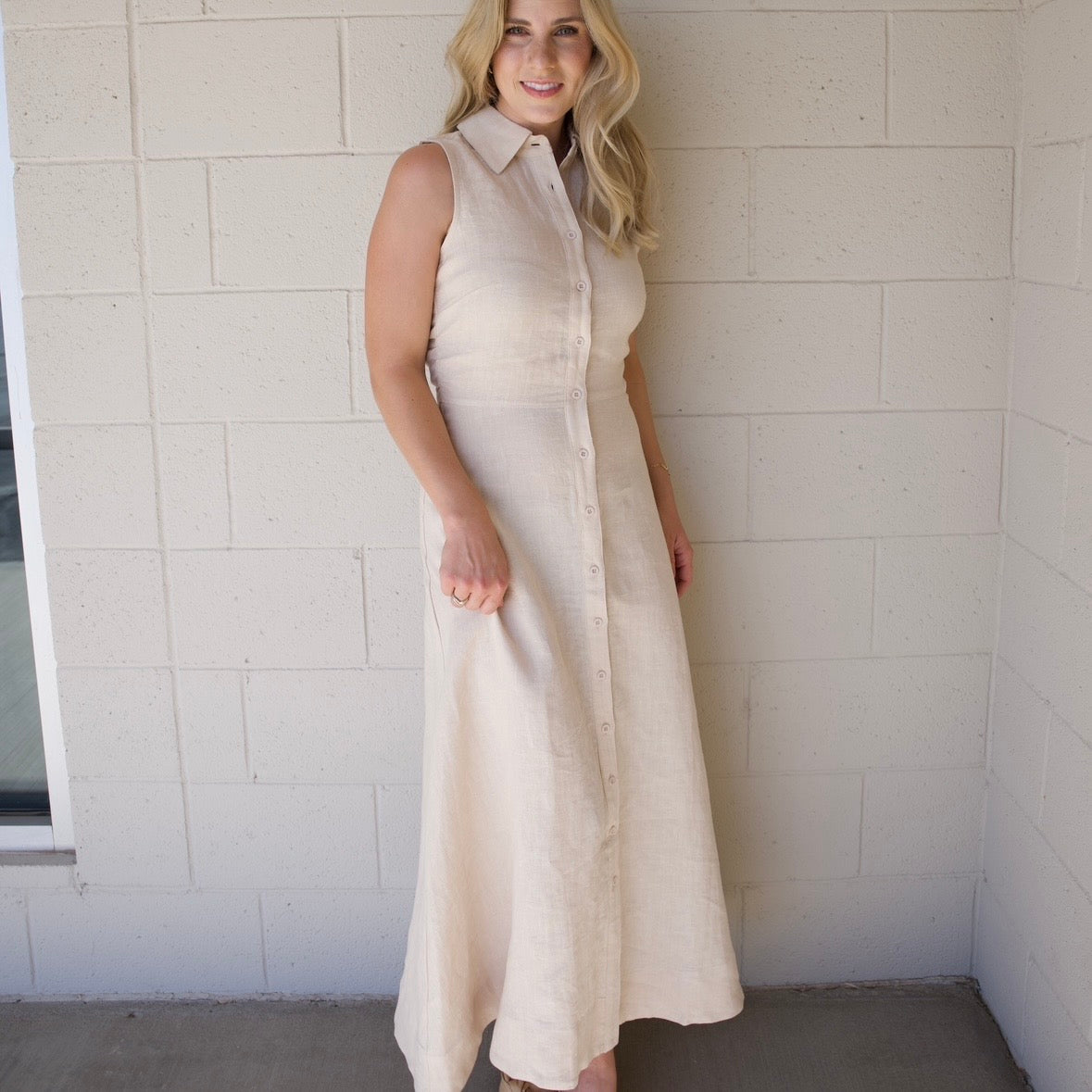 Linen Collared Button Maxi Dress