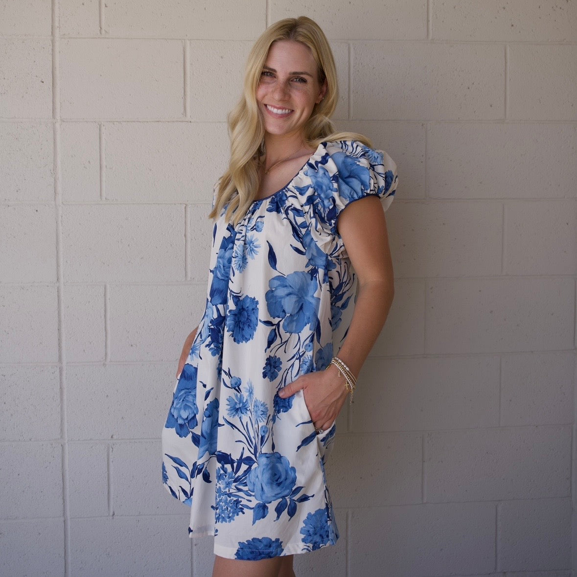 Blue Bloom Mini Dress