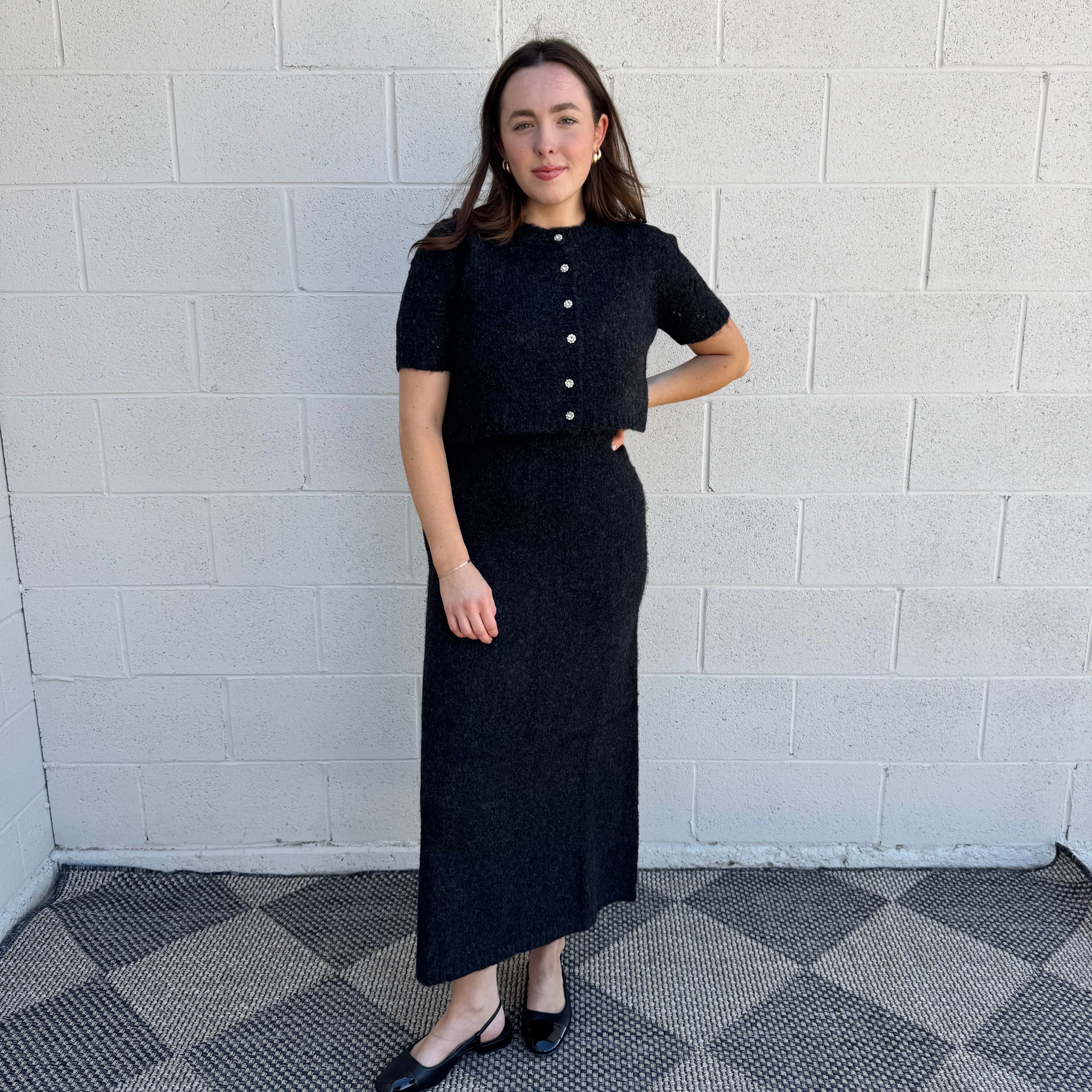 Charcoal Knit Dress & Cardigan Set