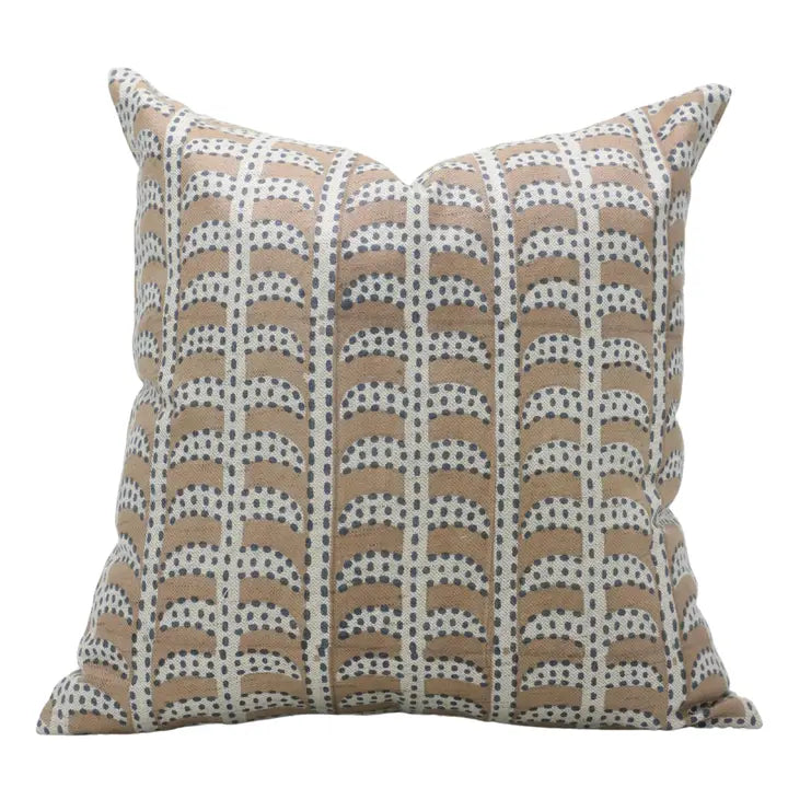 Brown Block Print Linen Pillow