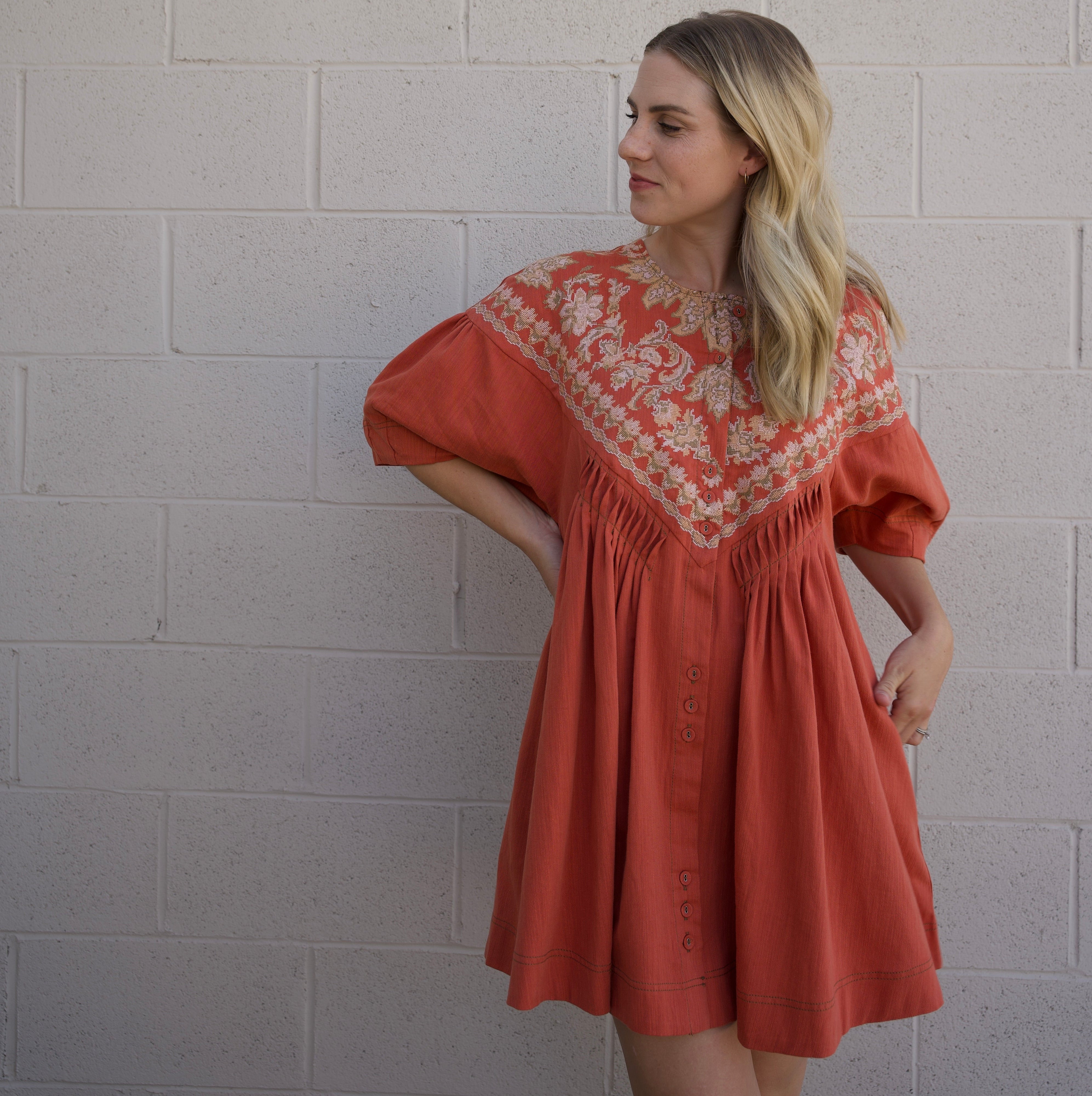Rust Embroidered Dress