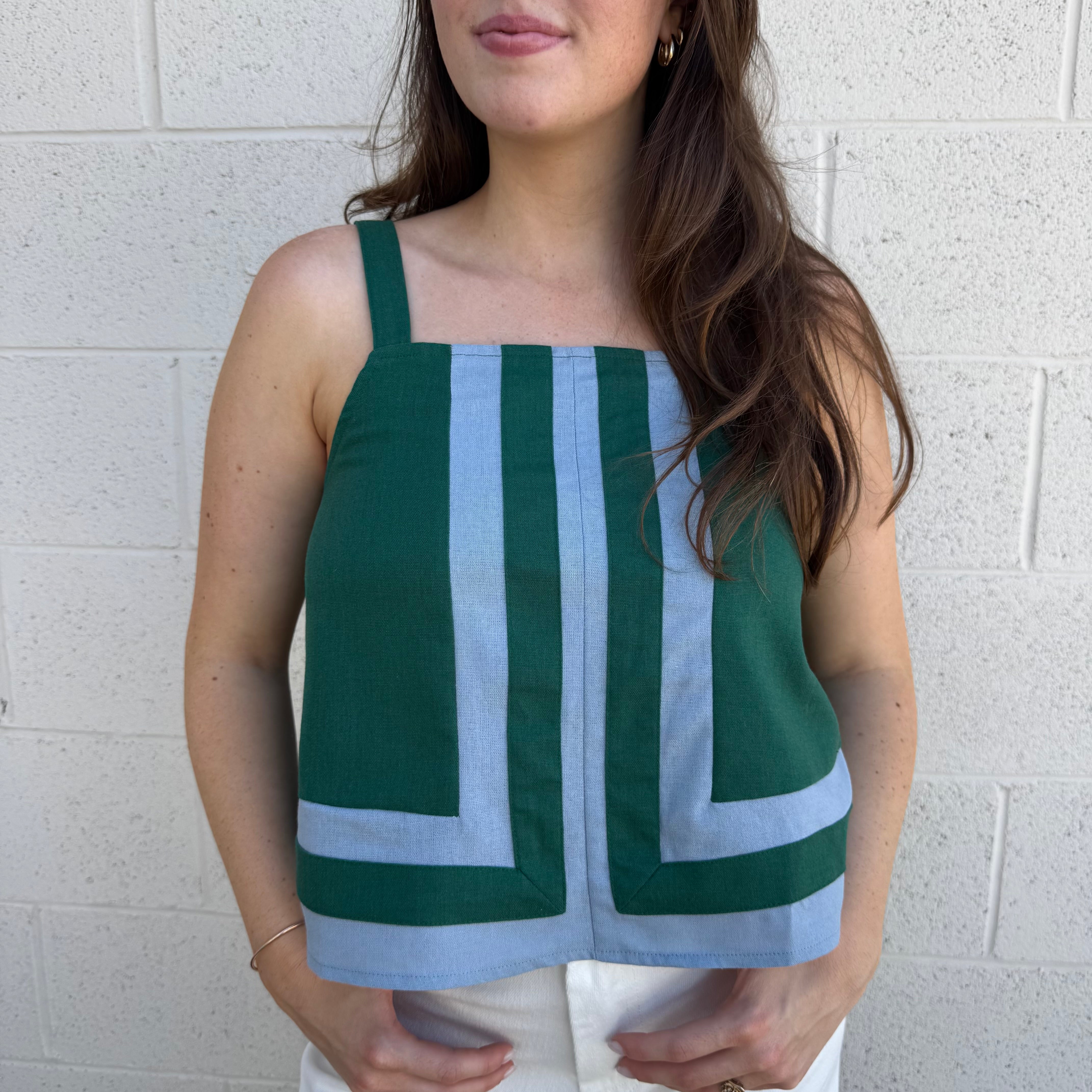 Green and Blue Contrast Top