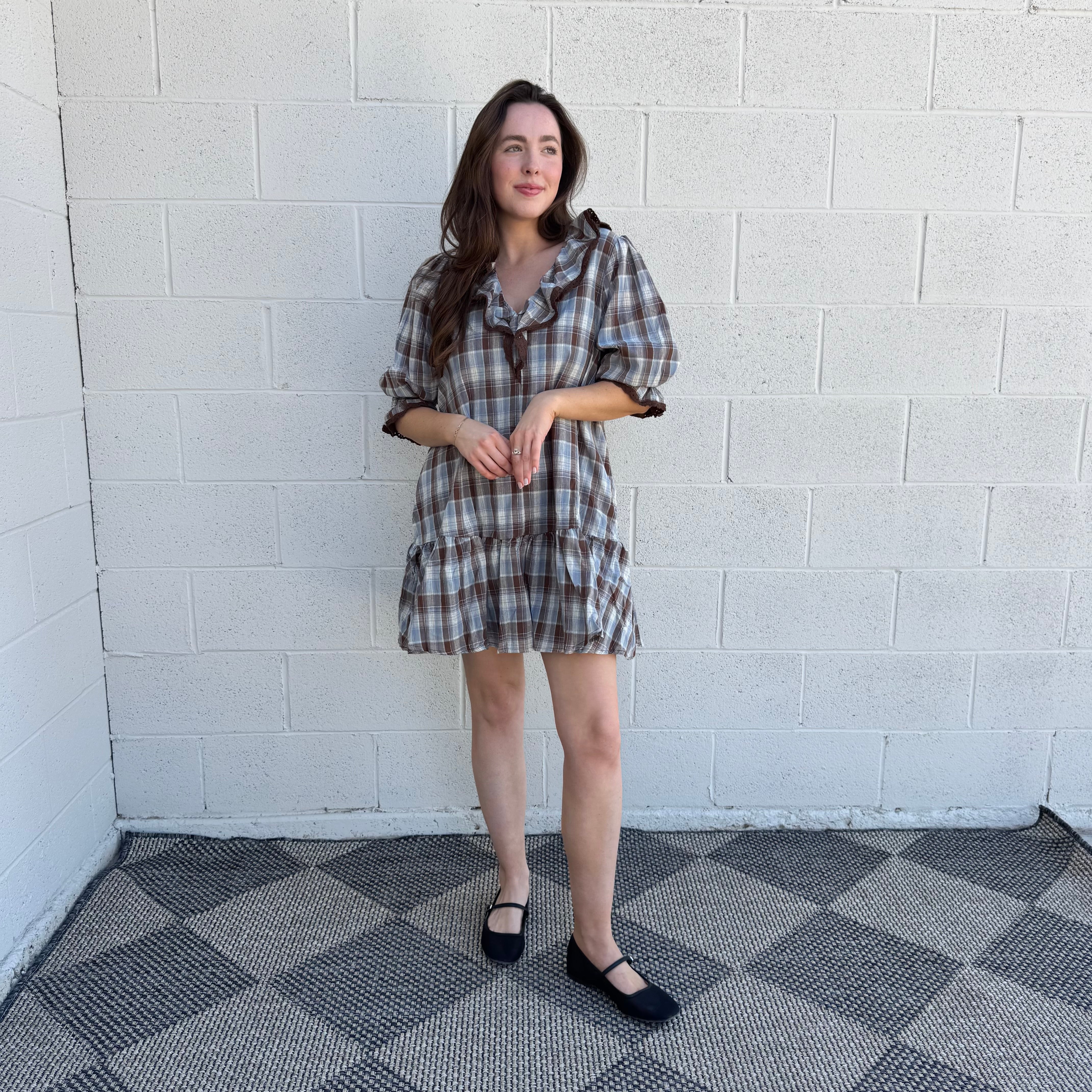 Vintage Ruffle Check Babydoll Dress