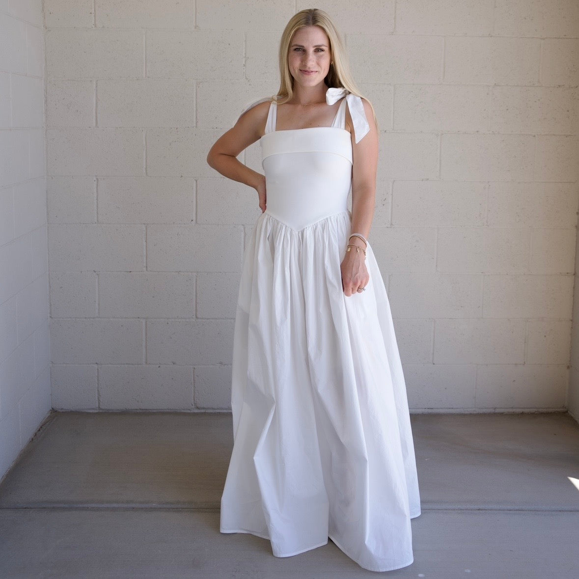 White Tie Shoulder Maxi Dress